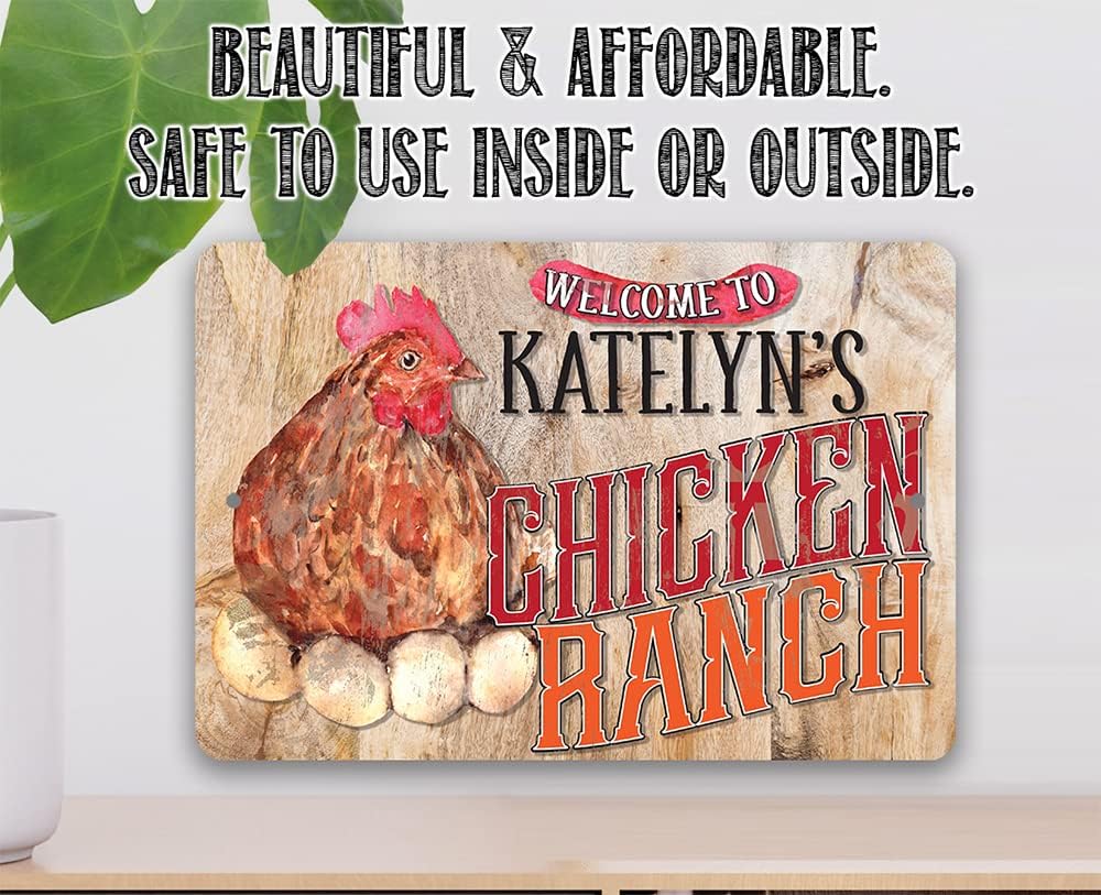 Personalized Chicken Coop Outdoor Metal Tin Sign Decoration Farm Rustic and Country Wall Home Decor and Kitchen Plaque, Fresh Eggs Fluffy Butt Hut Hen House