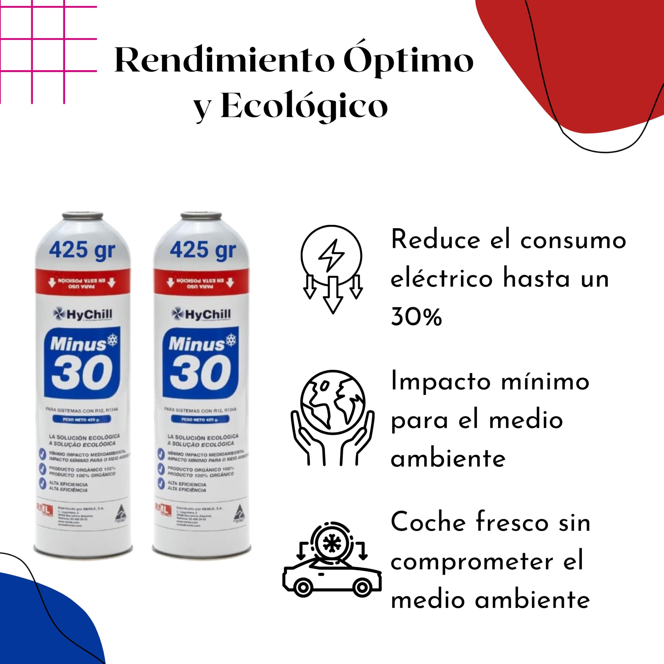 Recamania Pack 2 Envases (2x425 Gramos)Gas refrigerante orgánico ecológico Minus 30. Mirar tablas de presiones para su regulación y ficha de seguridad