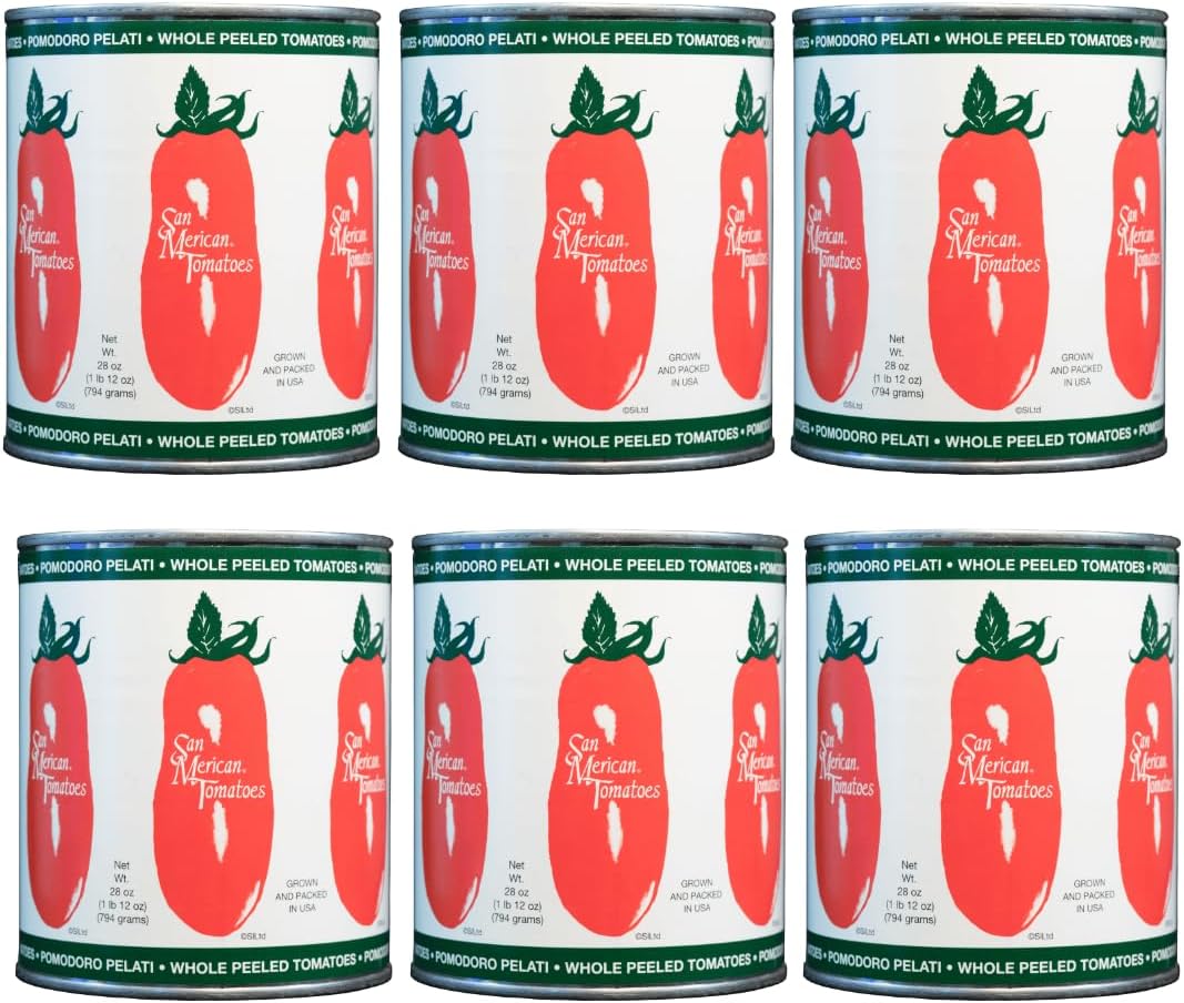 SMT San Merican Tomato Whole Peeled Tomatoes, 28oz (Pack of 6) - Grown in United States