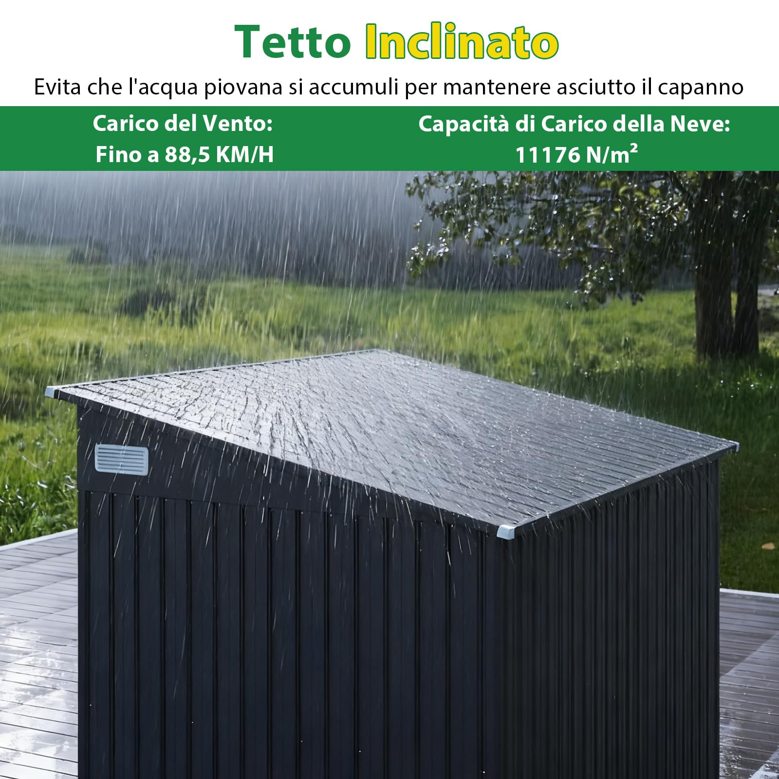 COSTWAY Capanno da Giardino 235 x 174 cm, Casetta Porta Attrezzi da Esterno in Acciaio Zincato con 3 Porte Bloccabile, Tetto Inclinato e Prese d'Aria, Ideale per Cortile e Patio