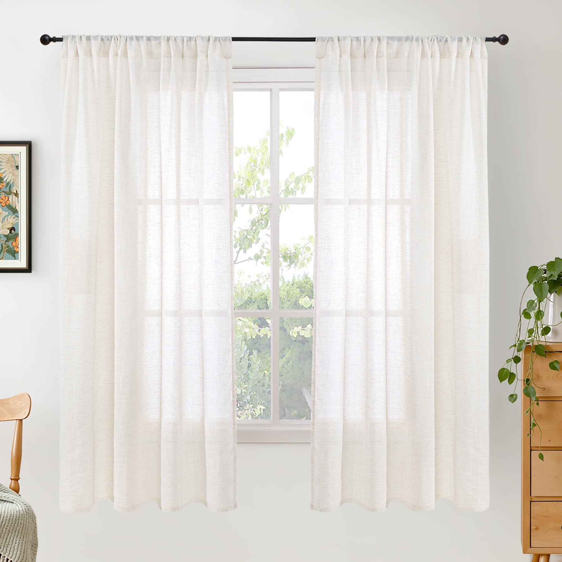 BGment Natural Linen Curtains 42X63 Inch Length for Living Room Windows