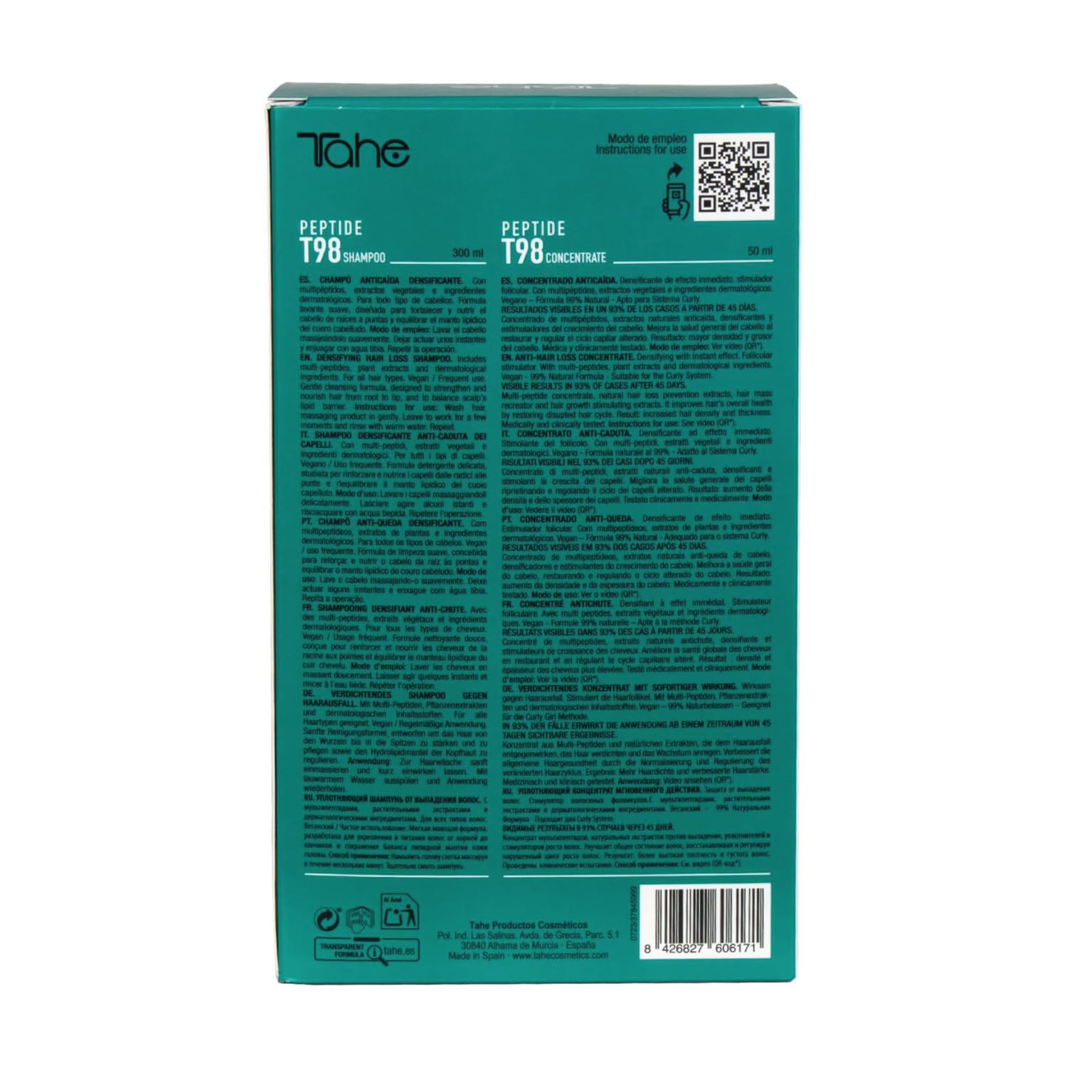 Tahe Peptide T98 Pack Anticaída del Cabello: Tratamiento Concentrado 50 ml + Champú 300 ml