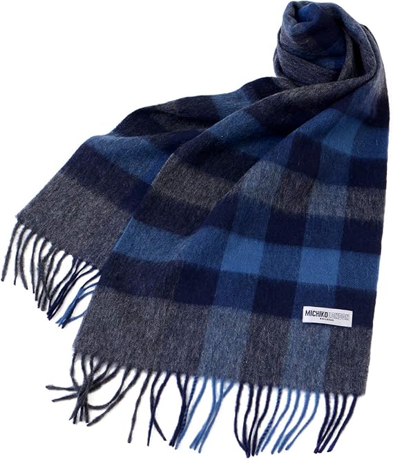 Amazon Michiko London ミチコロンドン ブランドマフラー ウール 男女兼用 防寒 ブロックチェック ｃ柄 ブルー グレー ストール マフラー 通販