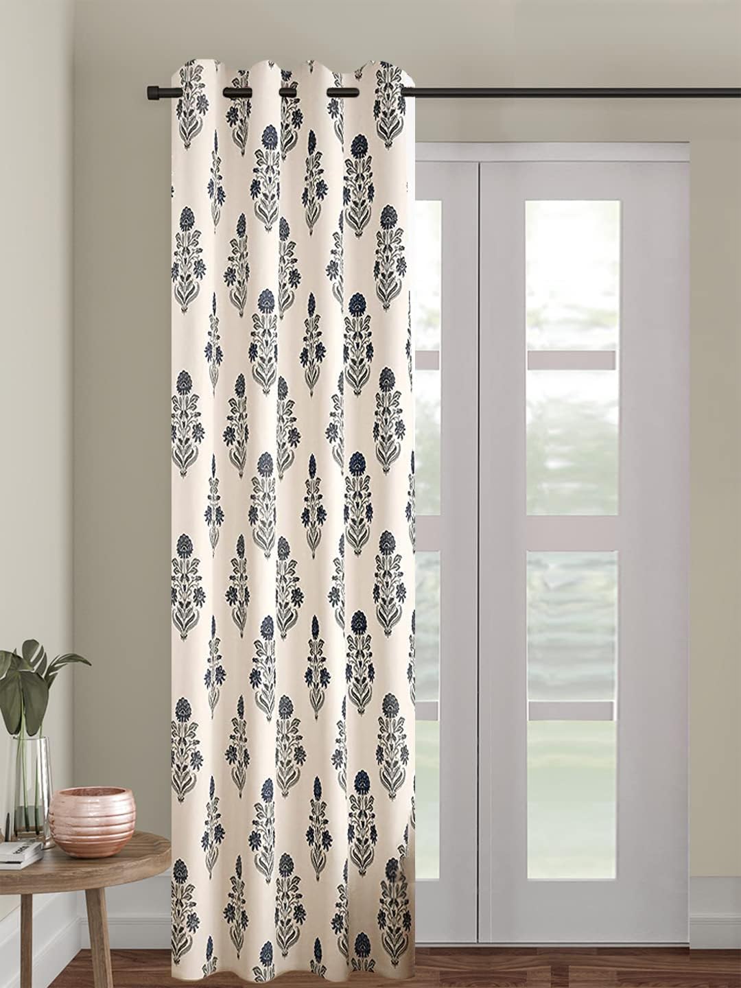 Trance Home Linen 100% Cotton Rajput Royal Heritage Grommet Maximum Privacy Curtains for Door,Jaipuri Printed Artisan Block Design Parda for Living,Bed Room(9Ft Door Curtains,Aangan Blue),Set of 1
