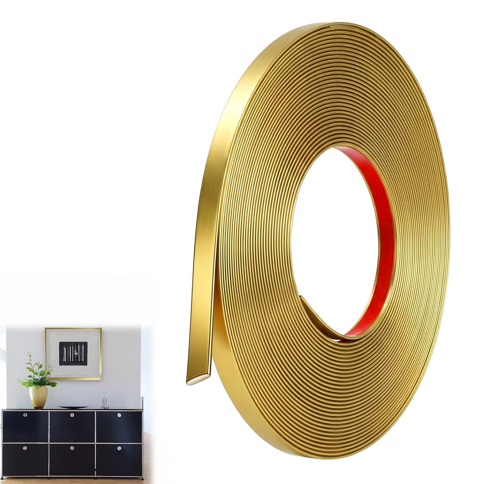 ddckj 7M x 0.64cm Peel and Stick Wall Moulding Panels Waterproof Flexible Moulding Trim Self Adhesive Trim for Mirror Frame Decor,Window Frames,Walls, Floor, Cabinet, Ceiling, Tile Edge（Matte Gold）