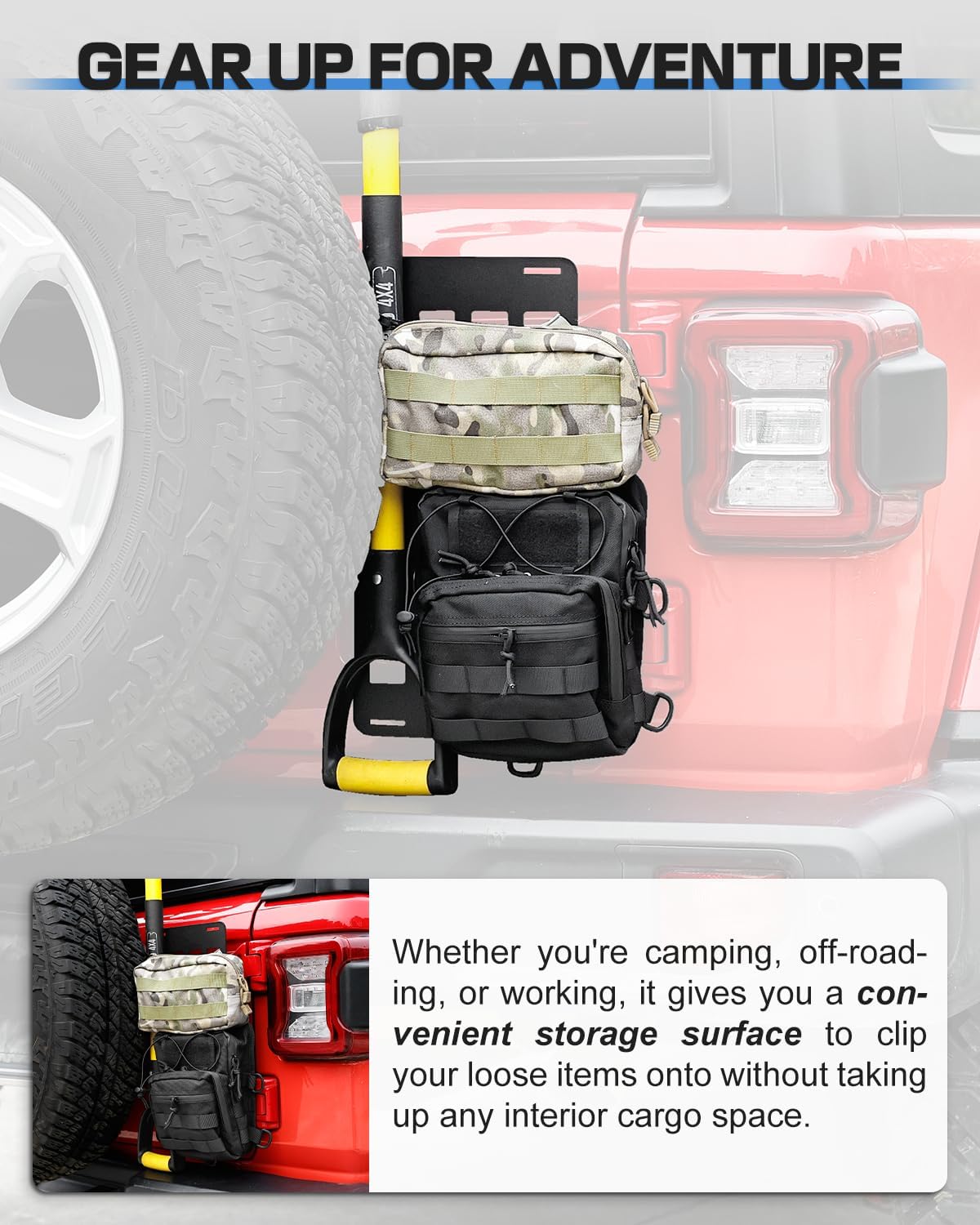ROADER JL Tailgate Molle Panel Storage Rack Fit for Jeep Wrangler JL 2018-2024 Unlimited Sahara Rubicon 2/4 Door, Rear Door Exterior Modular Cargo Storage Bracket Molle Panel (Not for Gladiator & JK)