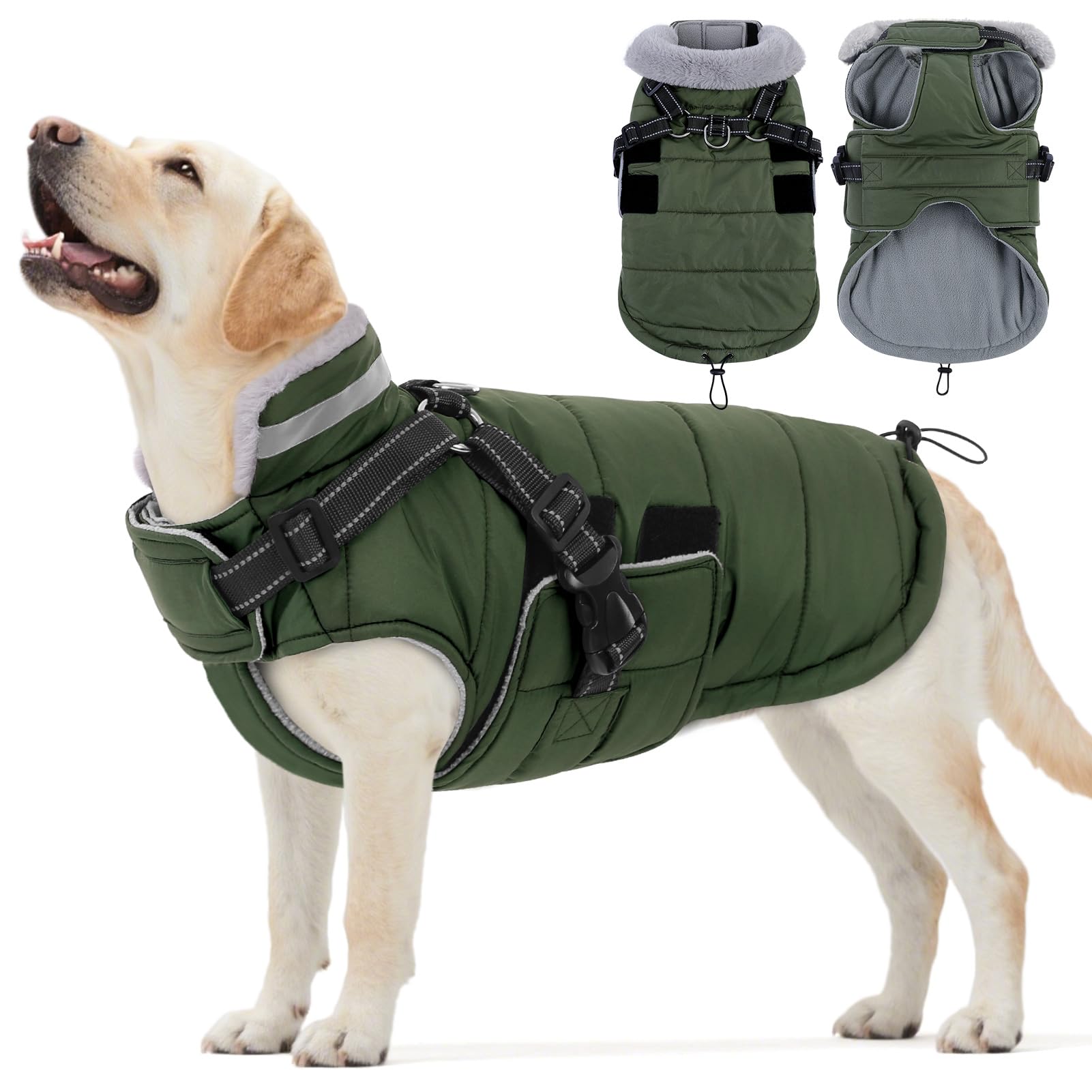 ASENKU Manteau Imperméable pour Chien d'hiver, Manteau pour Petit Chien avec Harnais Veste de Pluie Réfléchissante Coupe-Vent et Chaude pour Chiens pour l'hiver pour Petits, Moyens et Grands Chiens XL