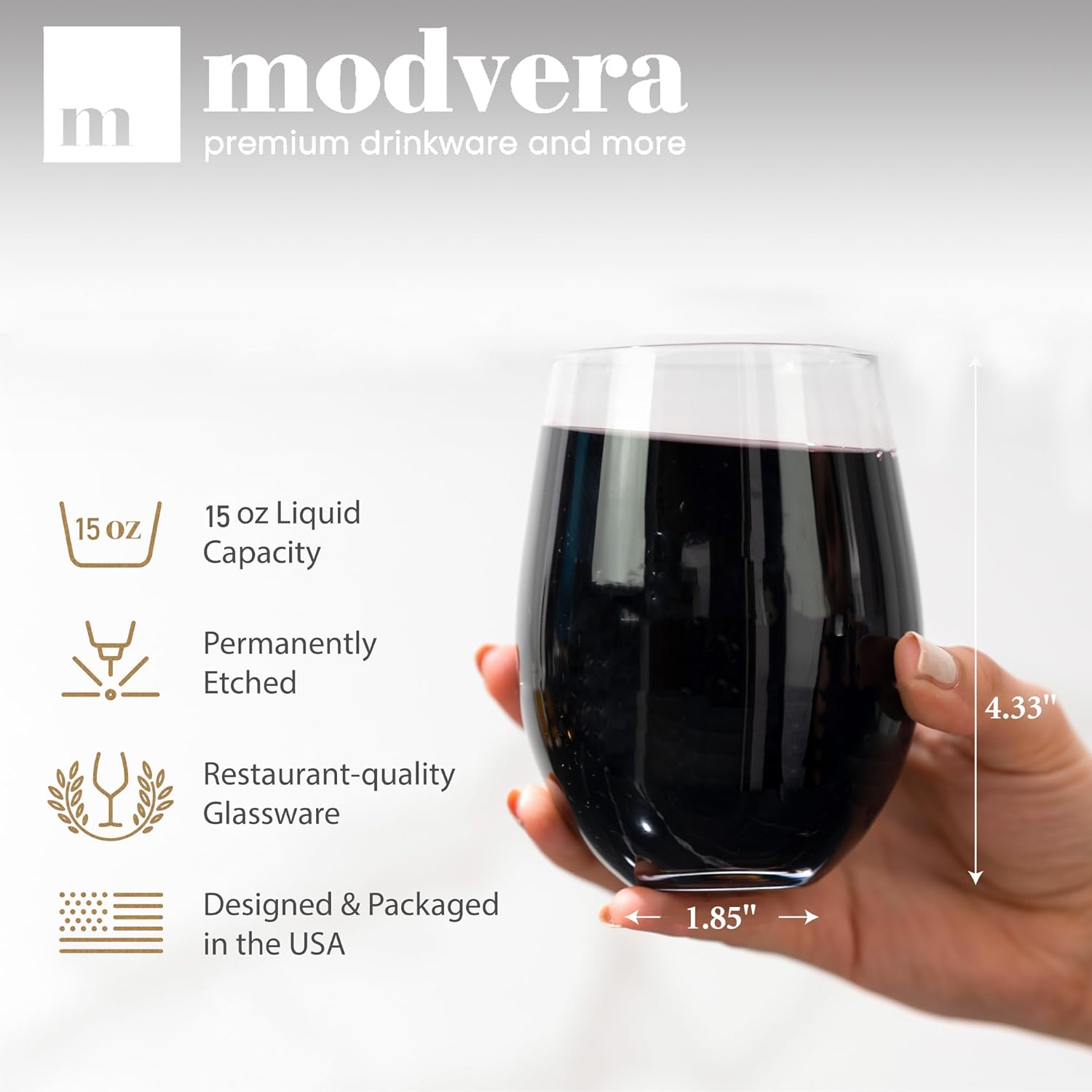 Stemless Wine Glass, Red & White 15oz Stemless Wine Glass Set of 4, Drink Glasses with Durable Chip Resistant Rim, Large Wine Glasses for Enhanced Aeration, Wine Accessories for Parties (15oz - 4Pack) - Image 3