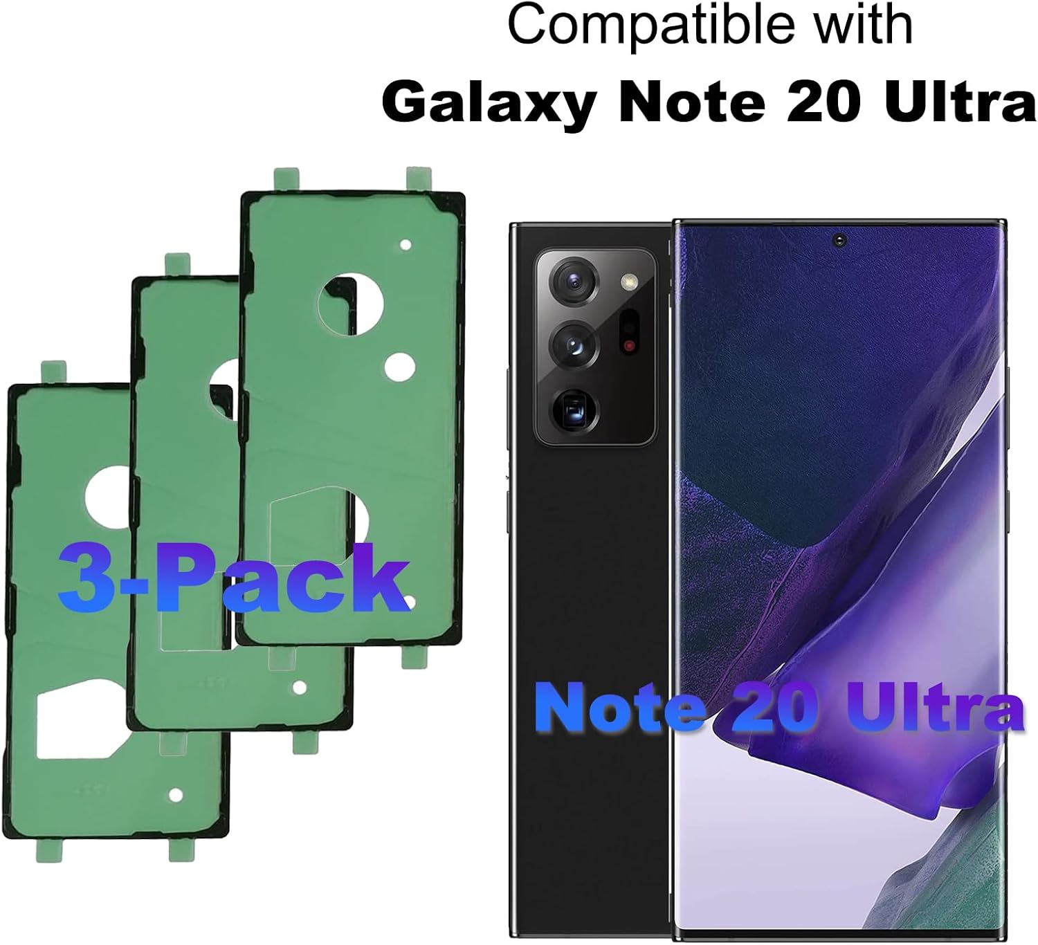 3Pcs Galaxy Note 20 Ultra Back Cover Pre-Cut Tape, Back Door Cover Double Sided Tape Replacement for Samsung Galaxy Note 20 Ultra with Tools & Instruction