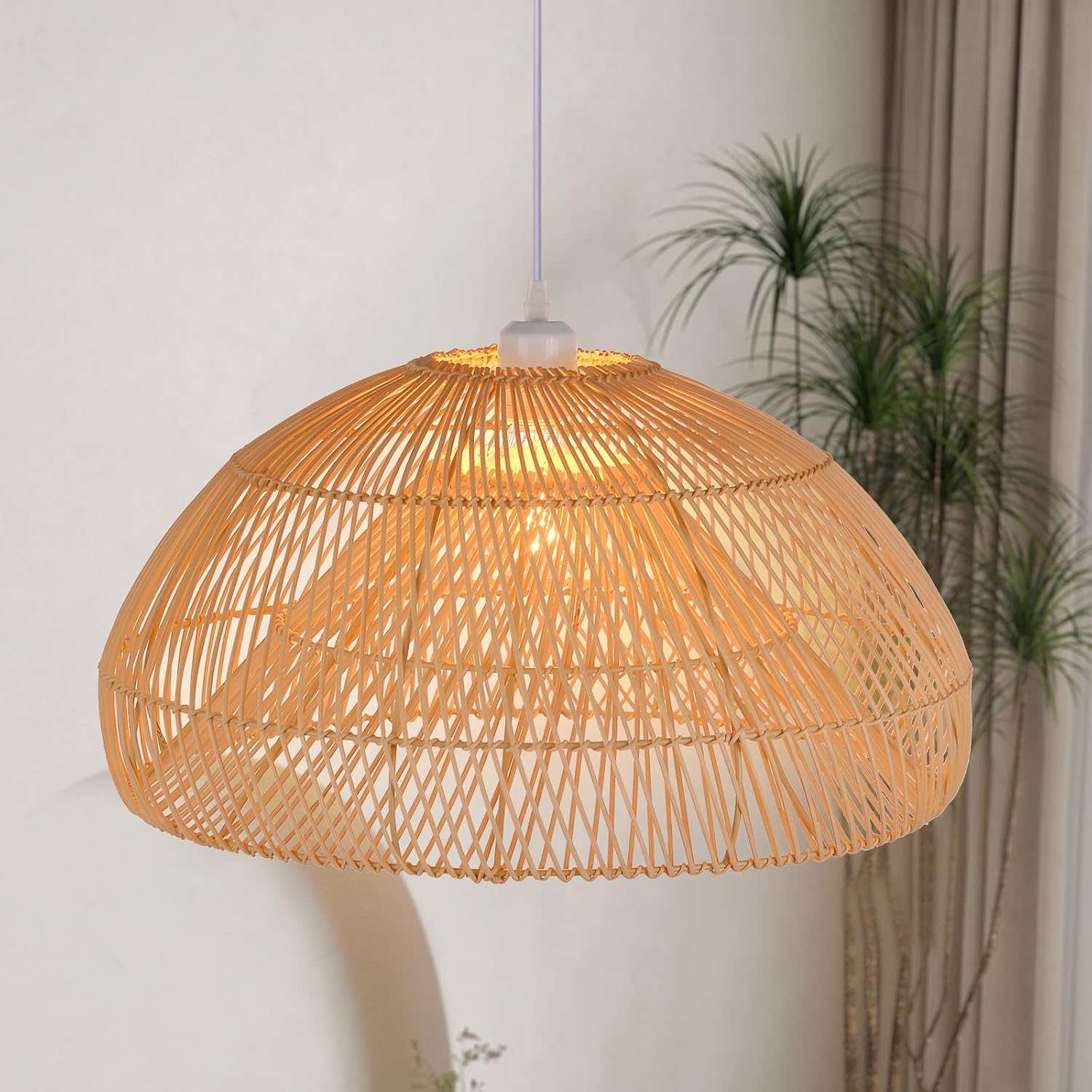 Arturesthome Rattan Chandelier,19.68" Coastal Beach Large Wicker Pendant Light,Hand Woven Rattan Dining Room Ceiling Hanging Light Fixture for Kitchen Bedroom