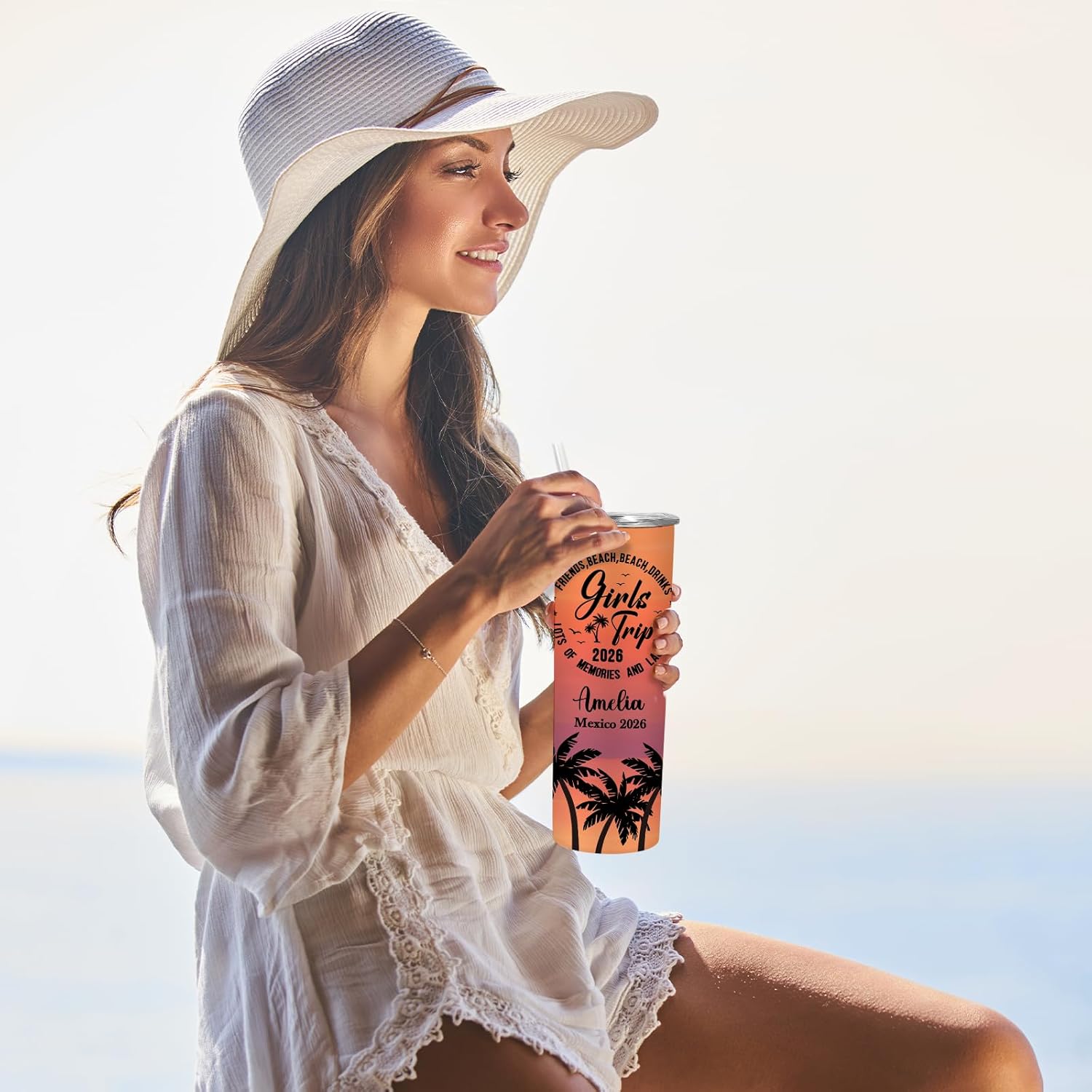 Personalized Girls Trip Tumbler, Custom Beach Tumbler with Name Family Vacation Travel Cup, 20 oz Stainless Steel Tumblers with Name and Lids, Girls Trip Gifts, Bridesmaid Bachelorette Trips Gifts - Image 5