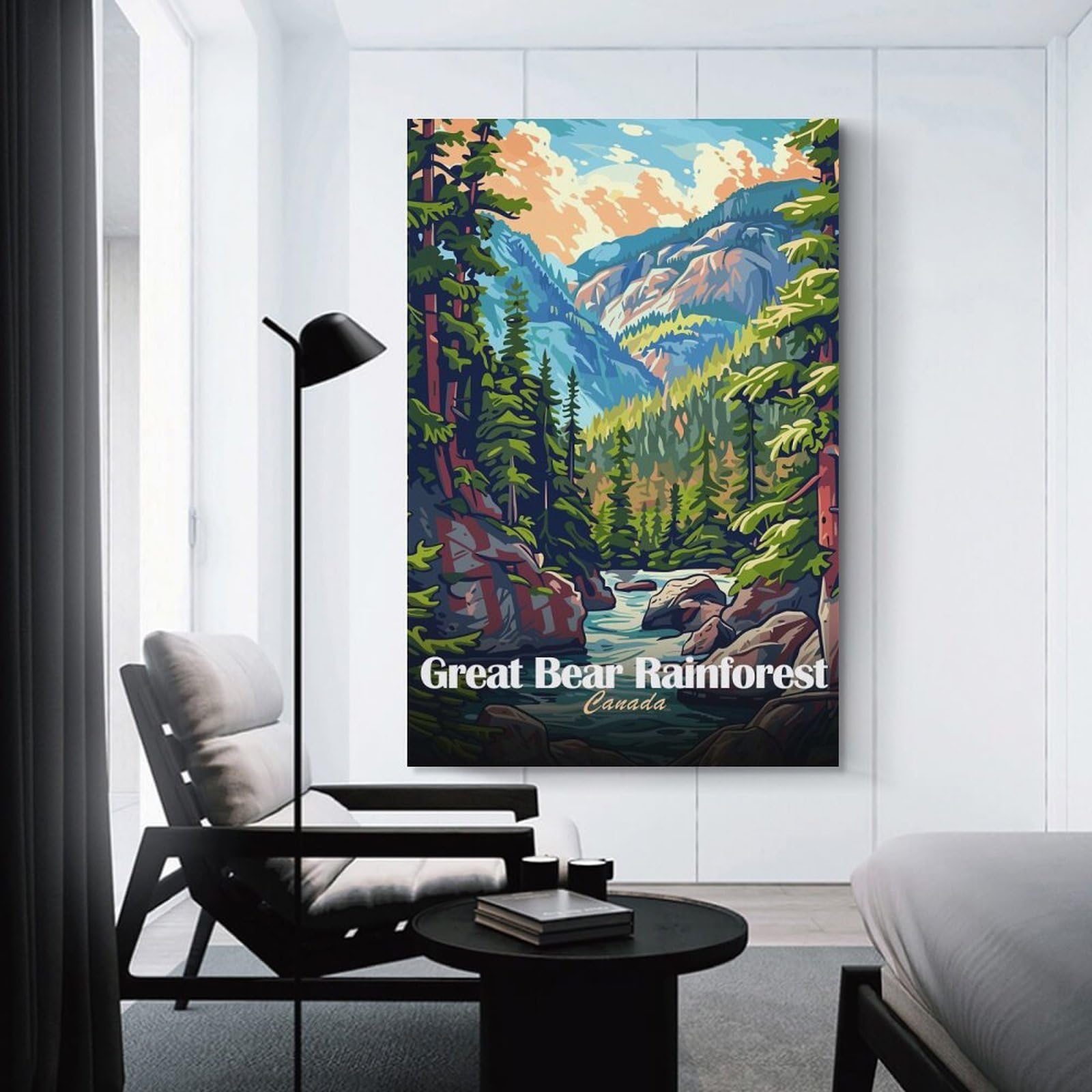 Junmoney Canvas Wall Picture Great Bear Rainforest Canada Landscape Art, 24x36inch(60x90cm), for Study, Office Or Focused Interiors, Wall Art That Adds Style to Work Areas