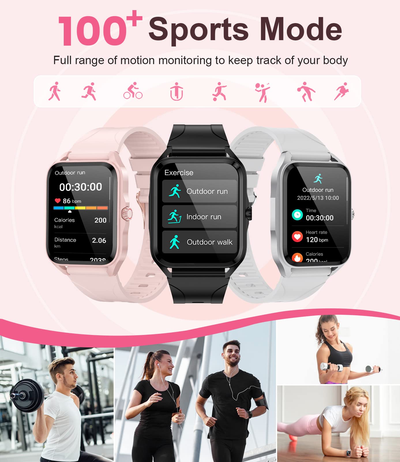 Smartwatch voor dames en heren, 1,83 inch HD touchscreen, 20 dagen batterijduur, fitnesshorloge met hartslagmeter, slaapmonito, stappenteller, bluetooth-oproepfunctie, 112 sportmodi, IP68 waterdicht