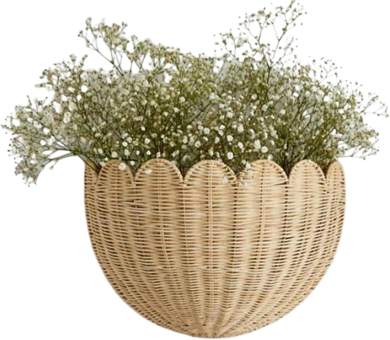 籐スカラップウォールバスケット - 手作りオーガナイザー、素朴な吊り下げ、家庭、鍵、おもちゃ、またはフラワーディスプレイ用の多目的装