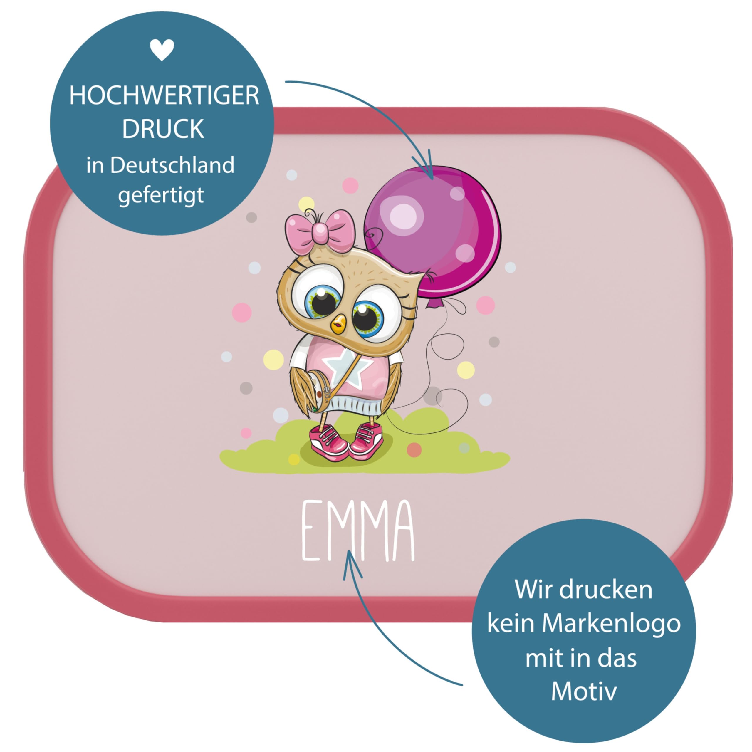 4ou Design Mepal Set Brotdose & Trinkflasche personalisiert mit Namen – Eule Bunt – Auslaufsicher, Bento Einsatz rausnehmbar, inkl. Snackgabel – BPA frei – Geschenk für Kinder (Cool Pink)