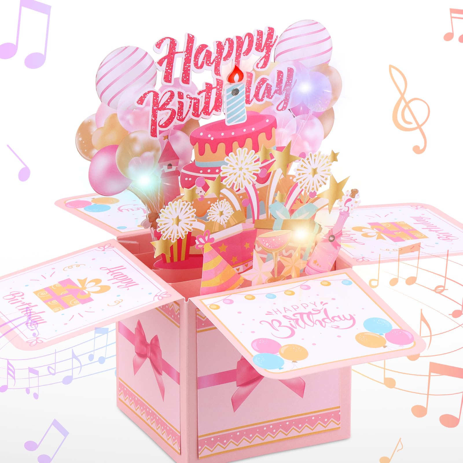 iulrtba Pop Up Musical Card with Blowable Candle and Envelope, 3D Pop Up Birthday Cards, Musical Birthday Cards for Women Men Kids Daughter Girls Boys