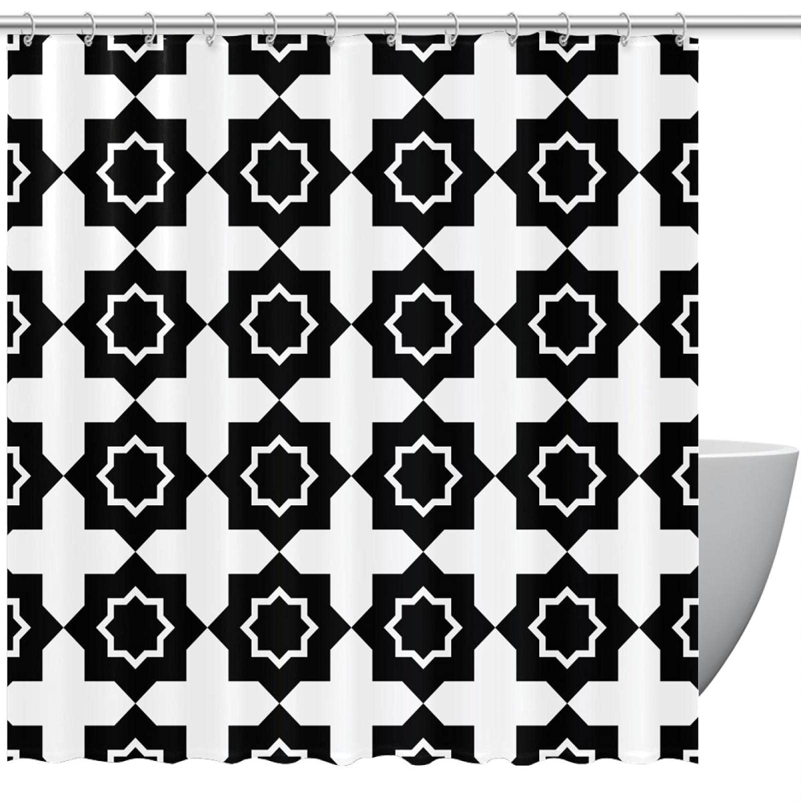 Rideau de douche motif géométrique carré noir et blanc 183x183cm