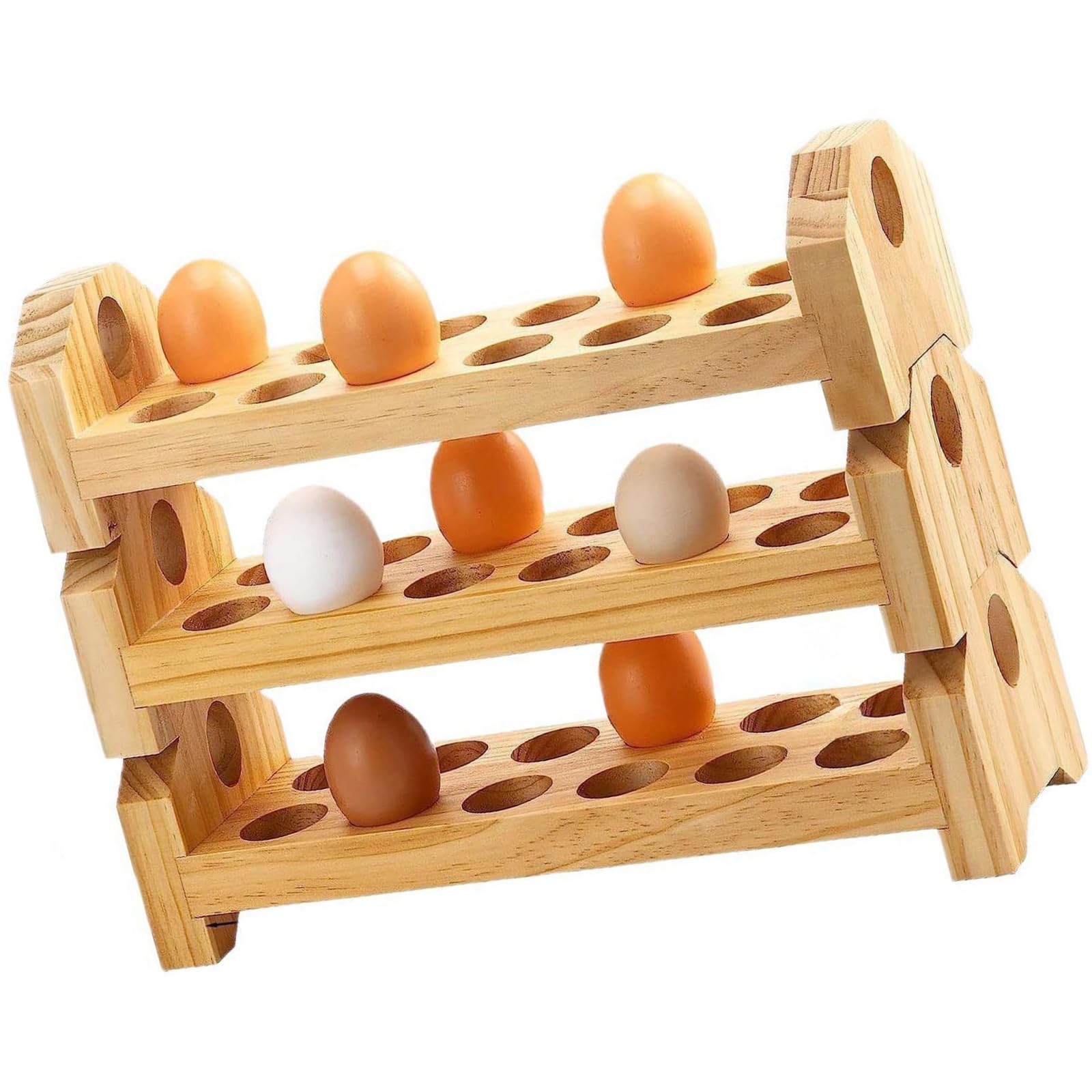 Soporte de madera de 3 capas para exhibición de huevos para encimera de cocina, ahorro de espacio, estante de almacenamiento de huevos de escritorio