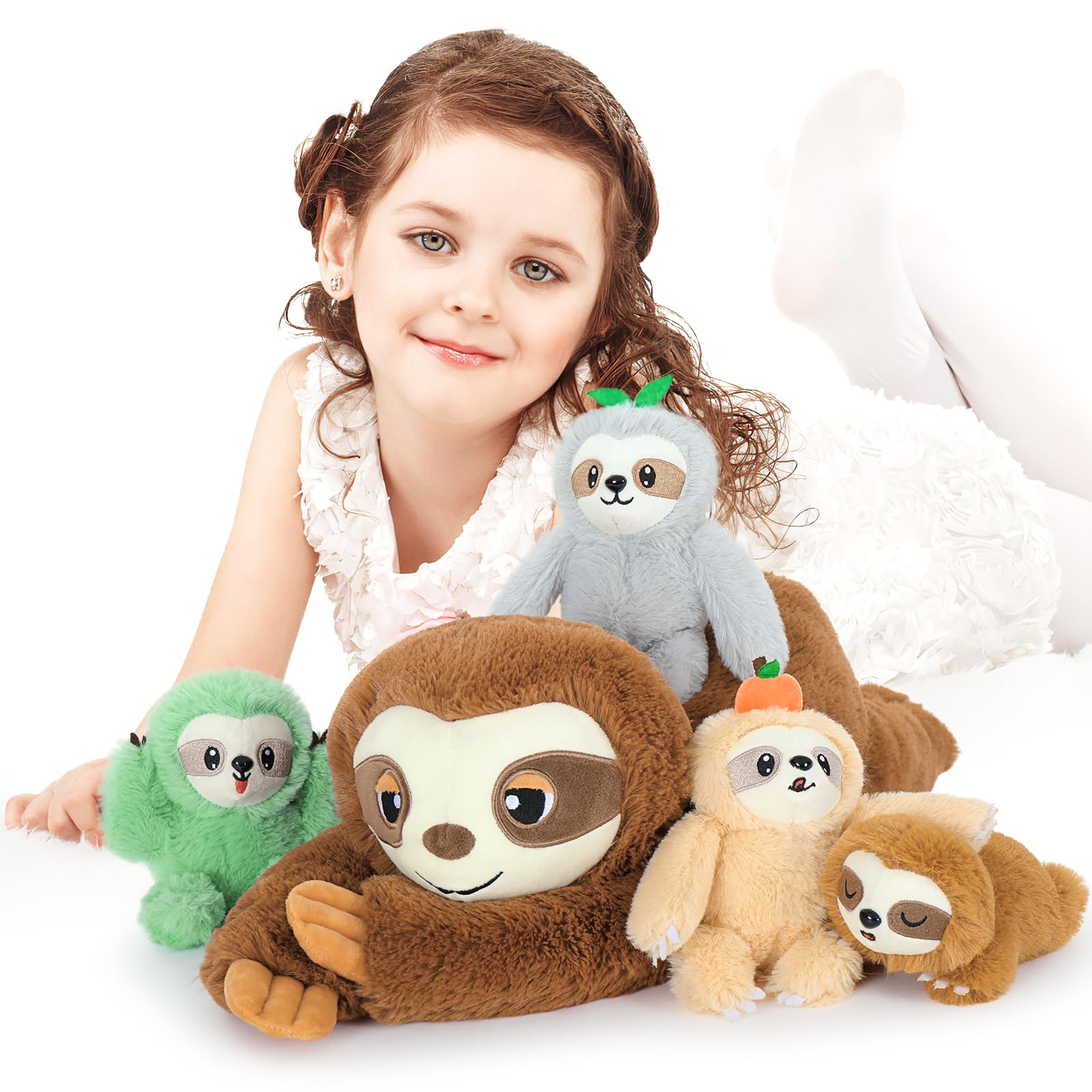 MorisMos Big Sloth Teddy Soft Toy, 60cm Mom with 4 Cuddly Baby inside, Large Fluffly Sloth Plush, Realistic Kawaii Stuffed Animal Present for Kids Birthday Christmas — image 1