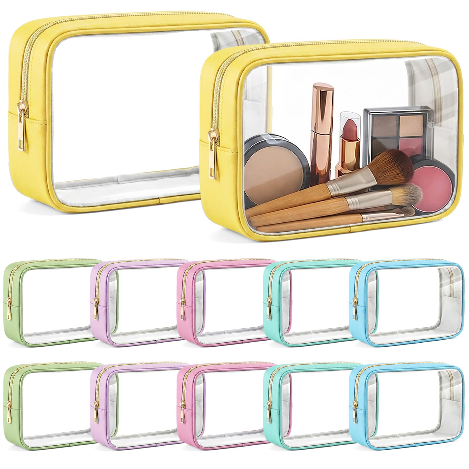 Abbylike Transparente Make-up-Tasche, PU-Leder, Reise-Kosmetiktasche, Schlafsaal, Make-up-Tasche, kleine Kulturtasche mit Reißverschluss, Auto-Organizer, wasserdicht, für Damen, Sommer, Urlaub
