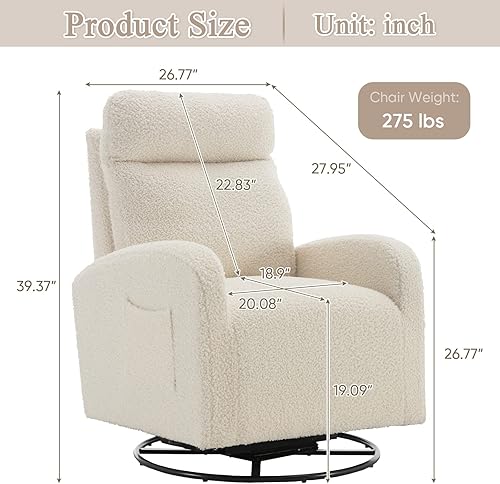 Miniatura 2 de Antetek Silla giratoria deslizante, silla giratoria de 360 grados con respaldo alto, silla moderna de tela de peluche para guardería, sala de estar,