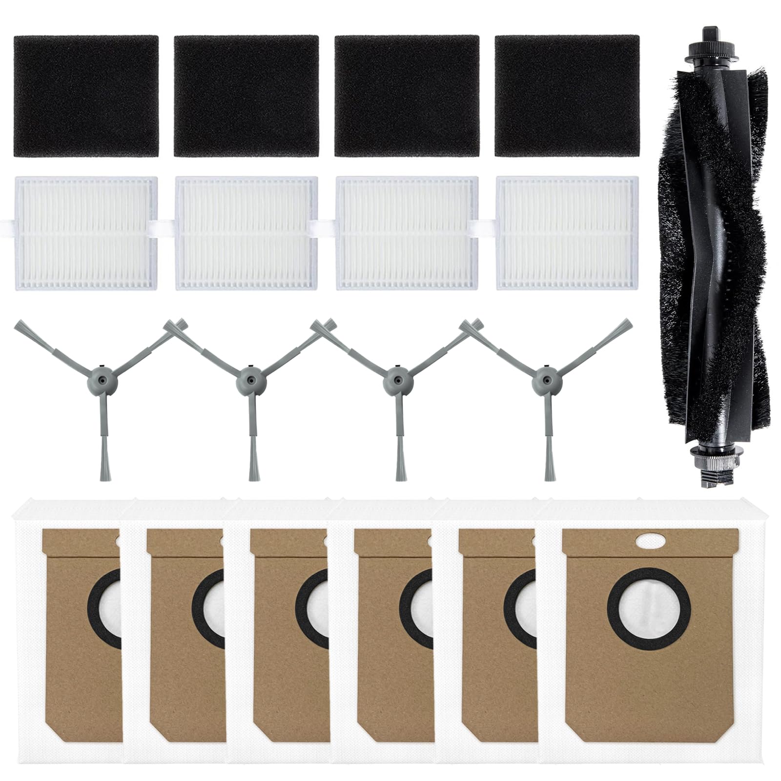 Replacement Parts for eufy Robovac Clean L60 SES, L50 SES Accessory Kits with 6-Pack Dust Bag, 4 Side Brushes, 1 Roller Brush, 4 Sets High Performance Filter.