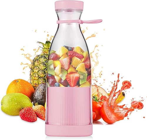 YUHOME Mini licuadora eléctrica portátil de 12.8 fl oz, vaso exprimidor de 6 cuchillas para batido de batido de jugo, alimentos con batería