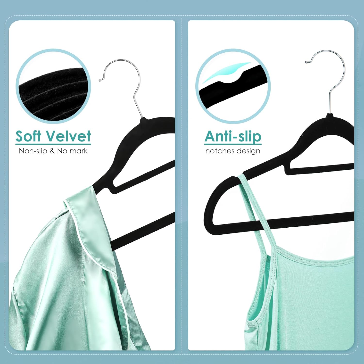 30pcs Black Velvet Hangers + 6pcs Black Pants Clothes Hangers