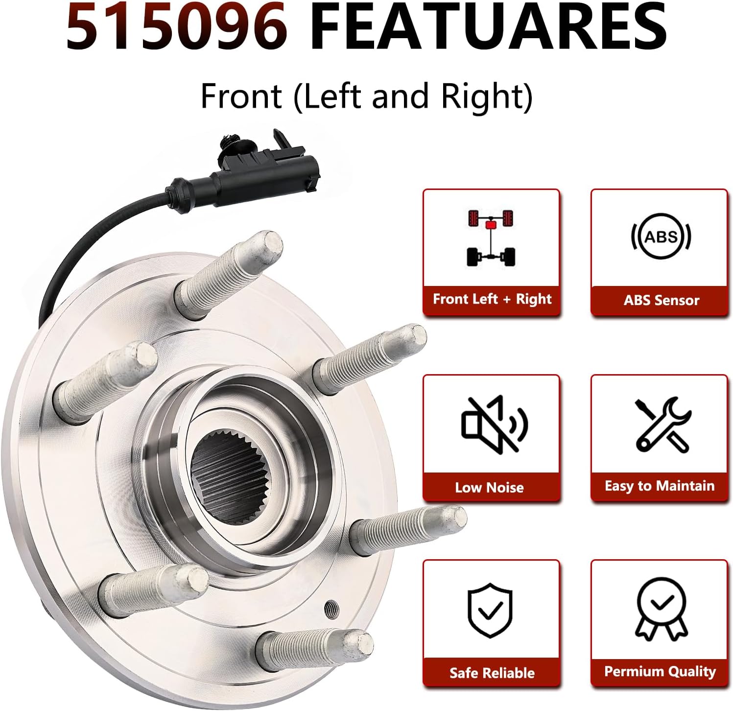 JLEO 515096 4WD Pair(2) Front Wheel Hub Bearing Assembly Compatible with Chevy Tahoe Silverado 1500 Avalanche Suburban, Cadillac Escalade ESV EXT, GMC Yukon Sierra 2007-2014