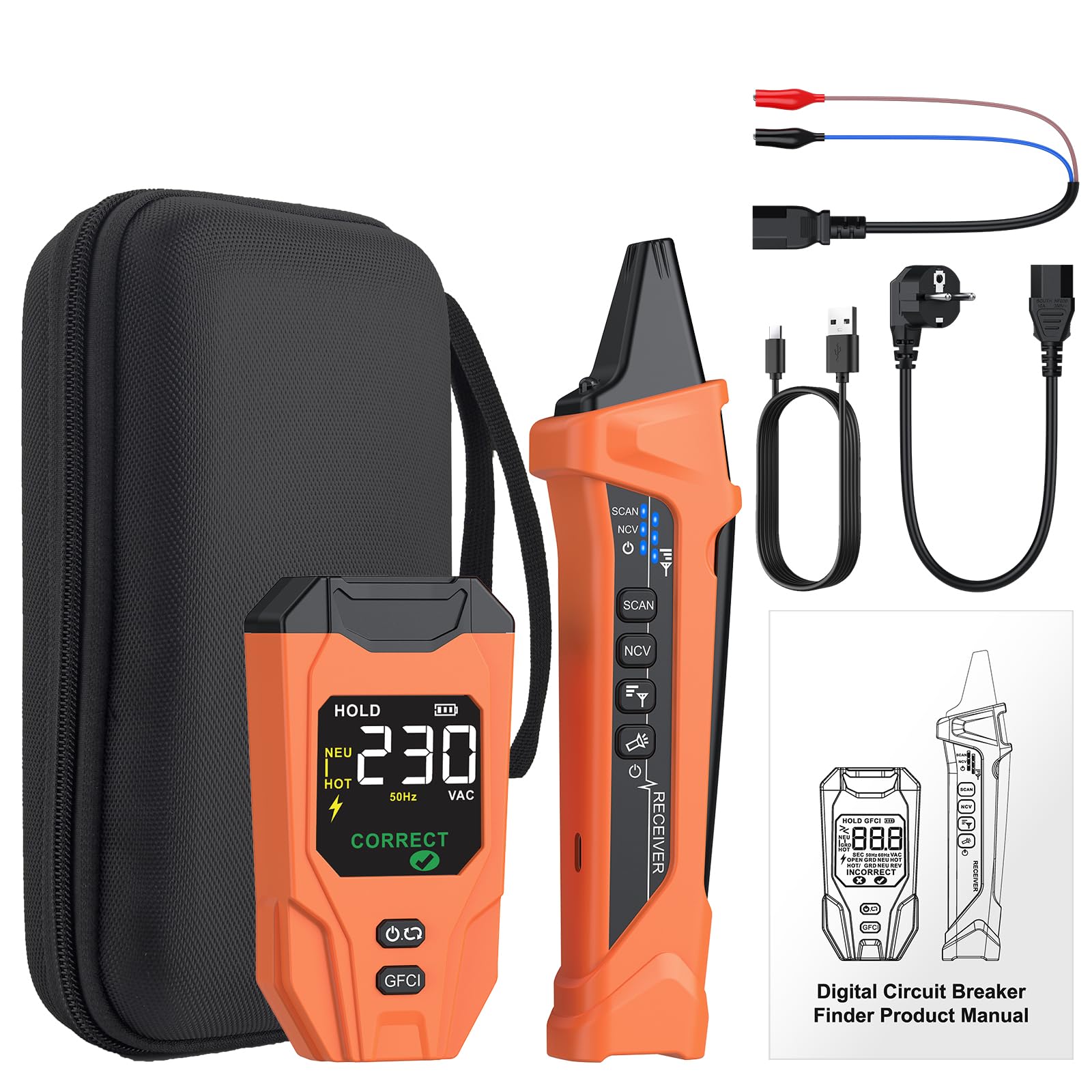 Proster Localizador de Circuitos Eléctricos Kit de Comprobador de Circuito Eléctrico con Función de Probador de Enchufe,Prueba NCV,Linterna para Detección de Fallos Eléctricos en Hogar Oficina Fábrica