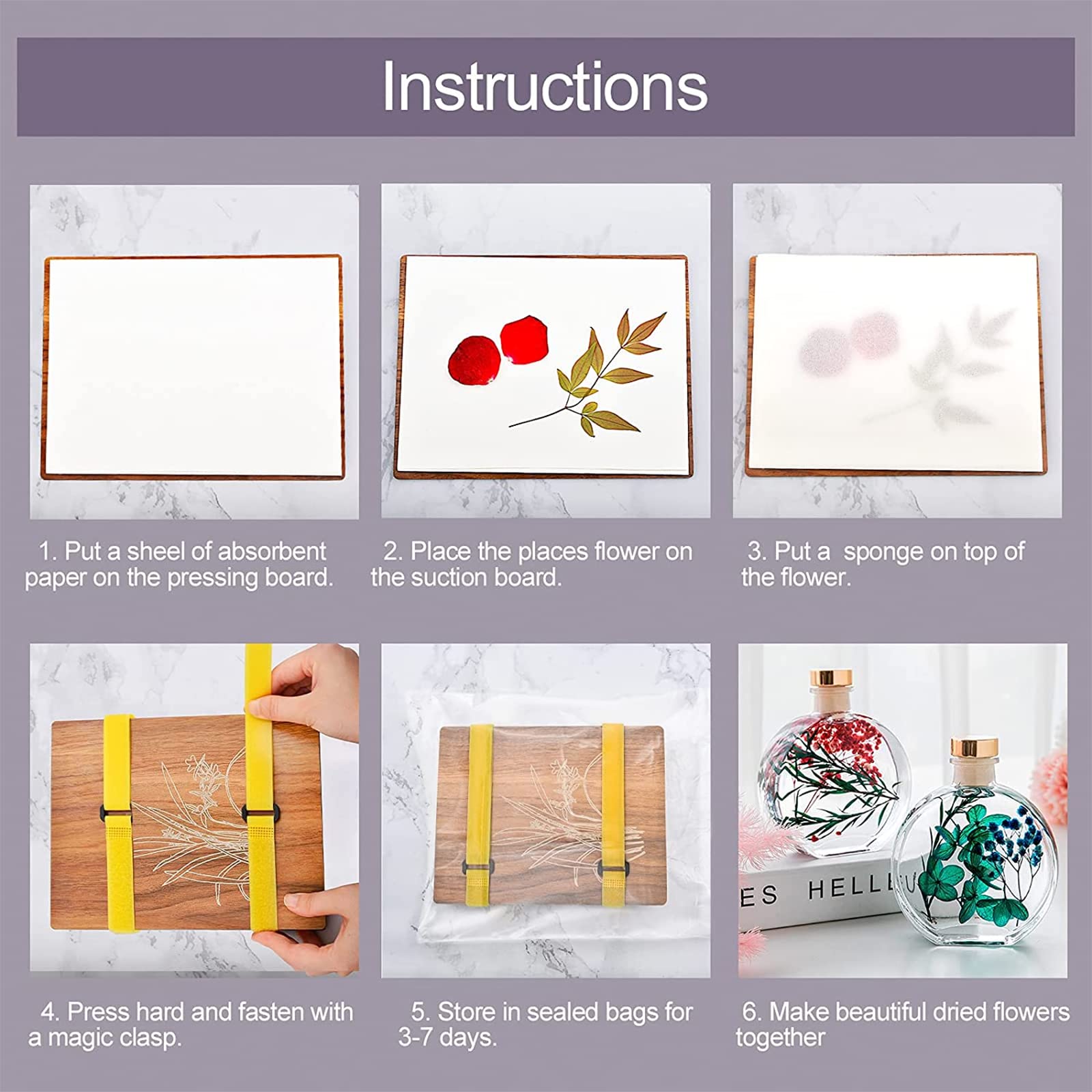 WANDIC Kit De Prensa De Flores – Libro Artesanal De Madera Para Secar Hojas Y Hacer Manualidades, Incluye Pinzas Y Tijeras