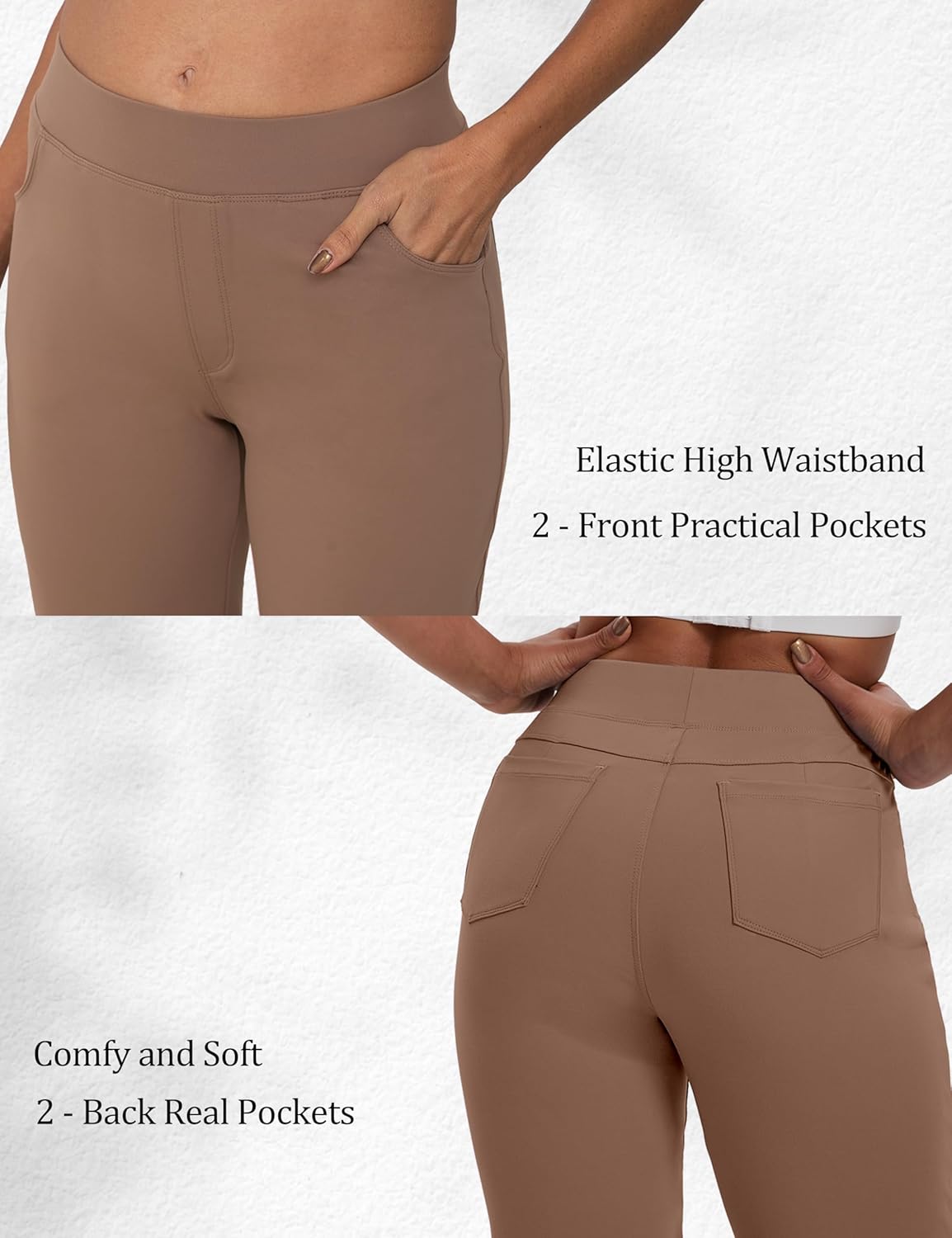 VOOVEEYA Wide Leg Pants for Women, Yoga Pants with Pockets High Waist Casual Straight Dress Pants Petite/Tall/Regular (Petite Khaki L) - Image 4