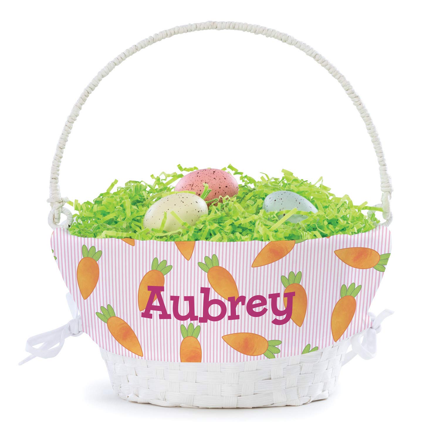Personalized Easter Egg Basket for Boy with Handle and Custom Name | Carrot Easter Basket Liners | White Basket | Woven Easter Baskets for Kids | Customized Easter Basket | Gift for Easter