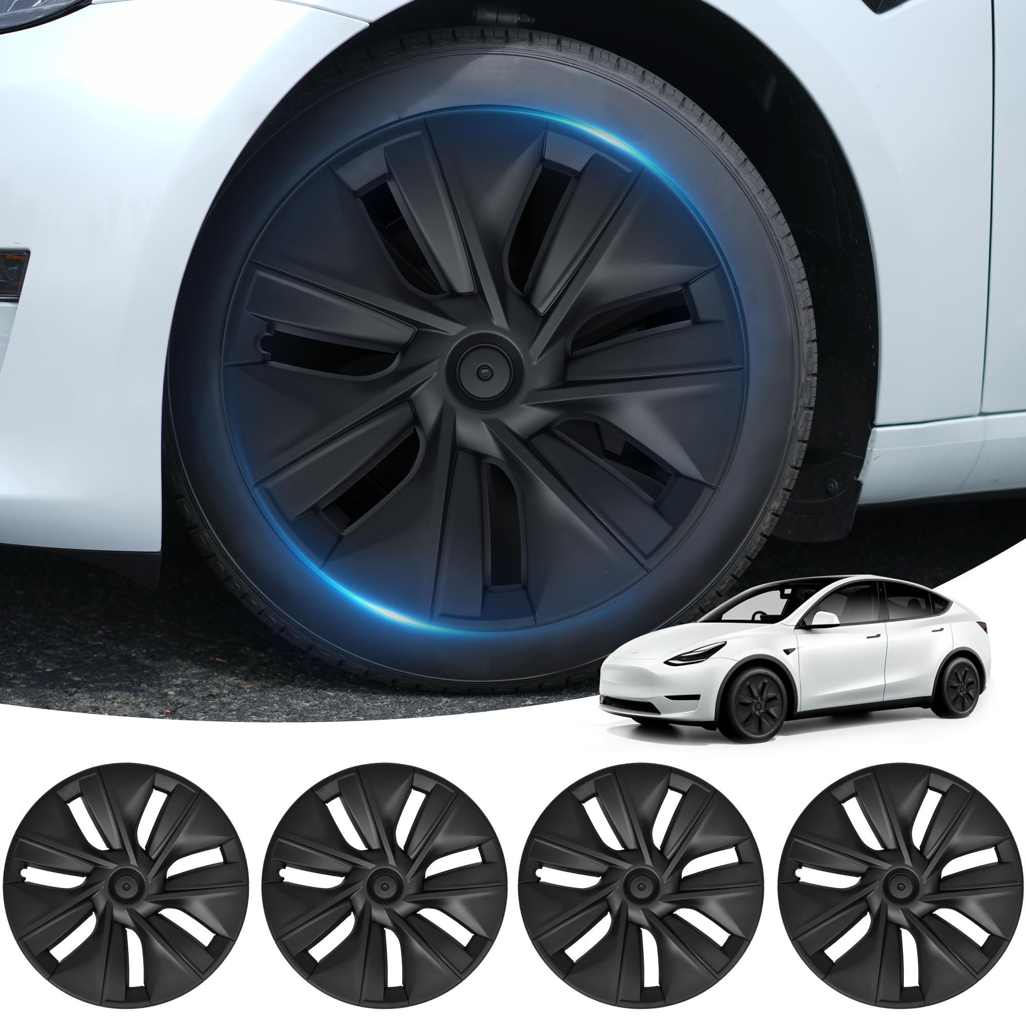Photo 1 of OEDRO 4PCS Tesla Model Y Wheel Cover Hubcaps, 19 Inch ABS Rim Protector Replacement Matte Black Hub Cap Wheel Covers Compatible with 2020-2023 Model Y Accessories
