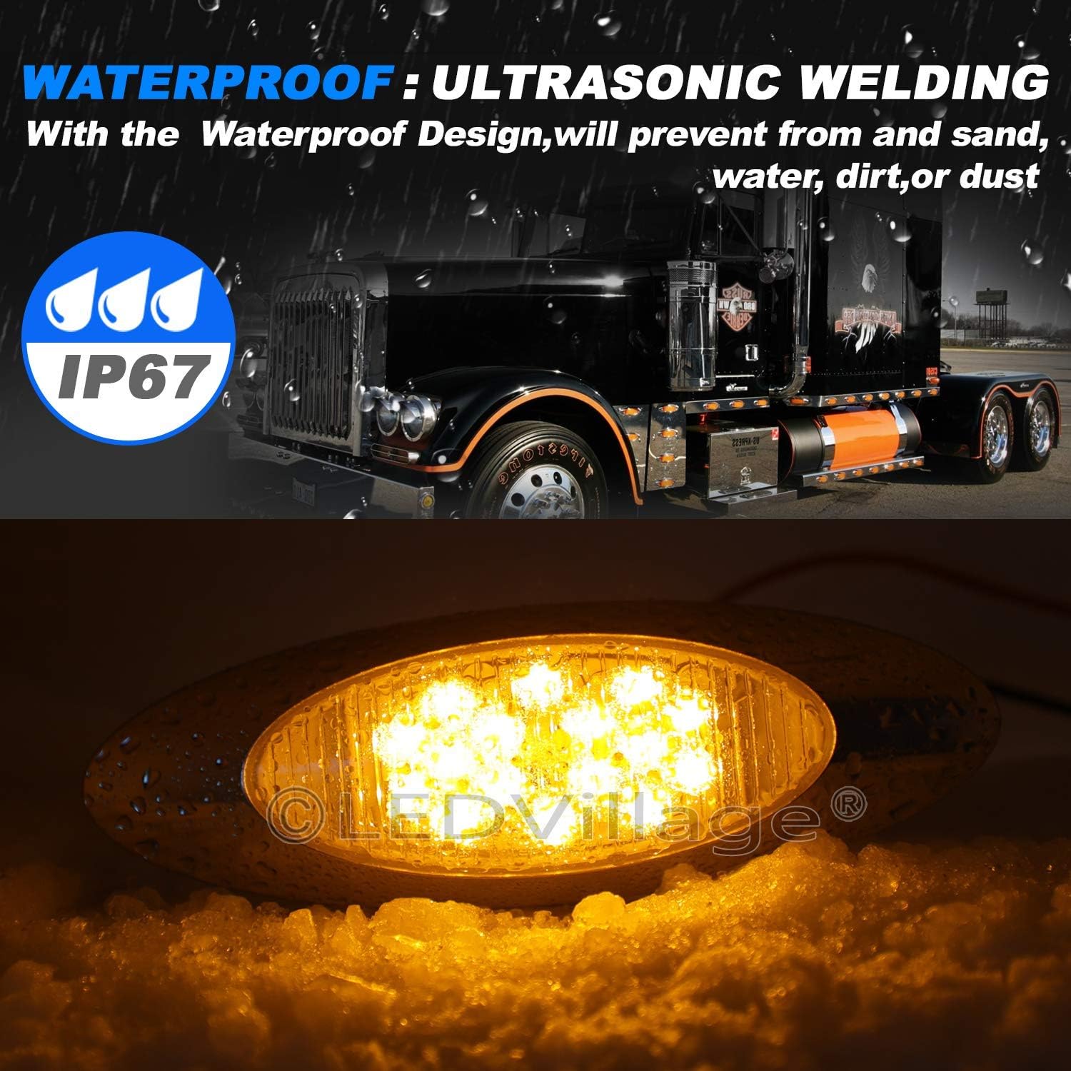 23 Pcs 6.5” Oval LED Clear Lens Amber Side Marker Lights 16LED Clearance Lights with Chrome Bezel Replacement 12V DC for Truck Peterbilt Kenworth Freightliner