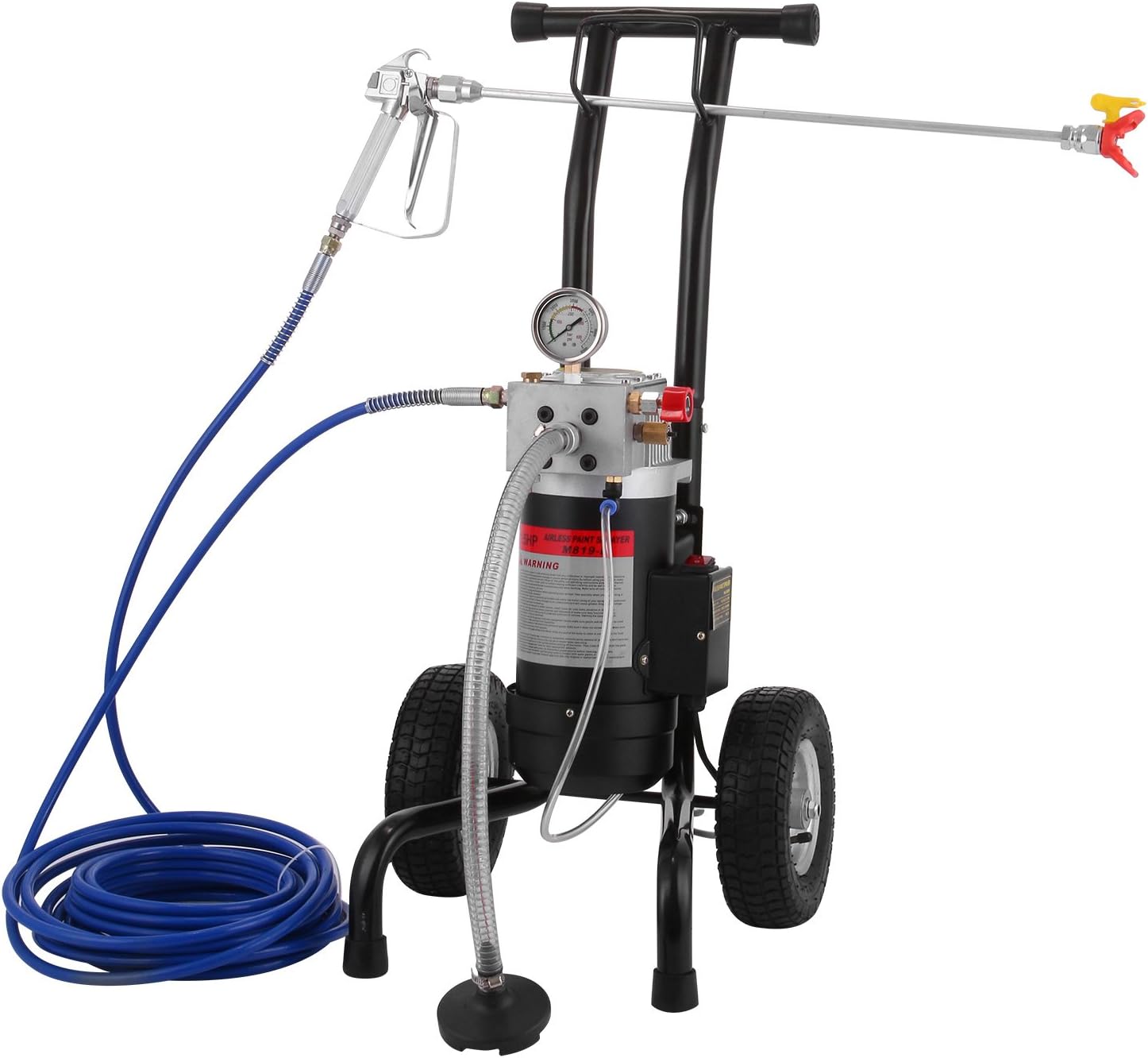 Hopopular 1.9L/Min Airless Paint Sprayer 1.5HP Airless Paint Sprayer 1100W Sprayer with 15 M Hose Spraying Machine (Standard)