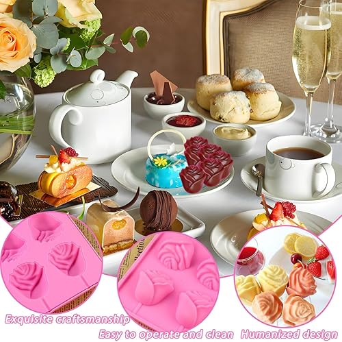 Miniatura 2 de Molde de paleta de rosas 3D, paquete de 2 unidades de silicona de grado alimenticio para hacer dulces con 6 palitos, para chocolate, gomitas,