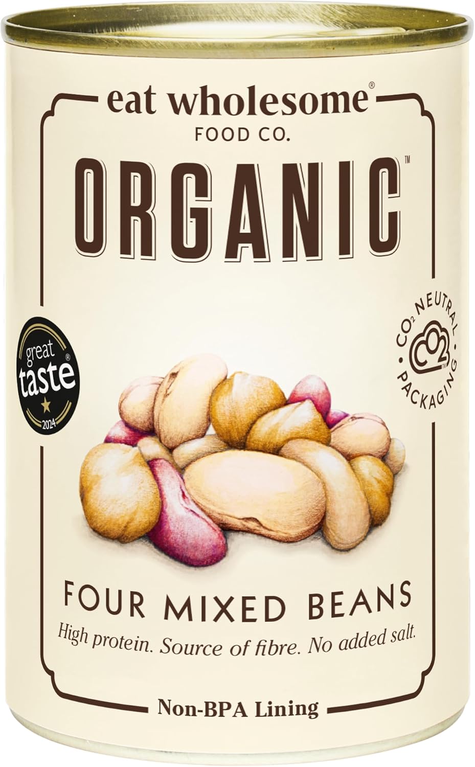 Eat Wholesome Organic Four Mixed Beans, 400g (Pack of 12) - In Water, Pre-Cooked, No Added Salt, 100% Natural, Source of Protein, Vegan, Non-BPA Lining - Amazon product rated Grade B