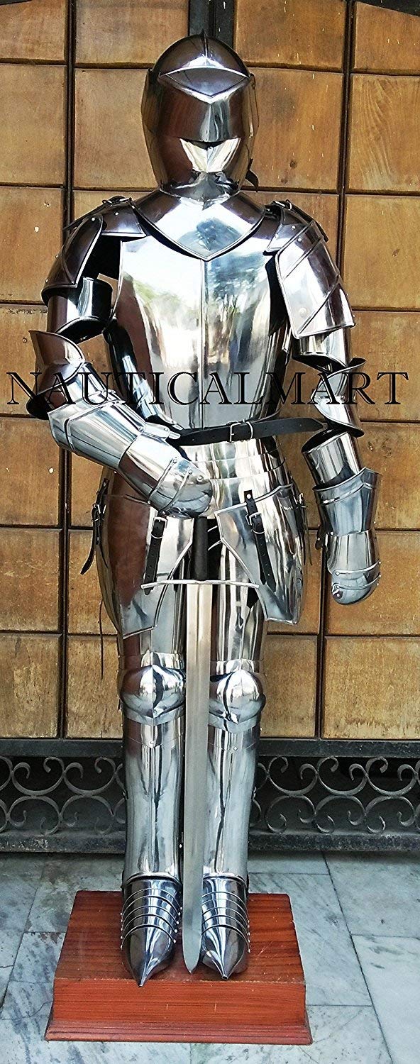 NauticalMart Medieval Knight Suit of Armor Wearable Halloween Costume Silver