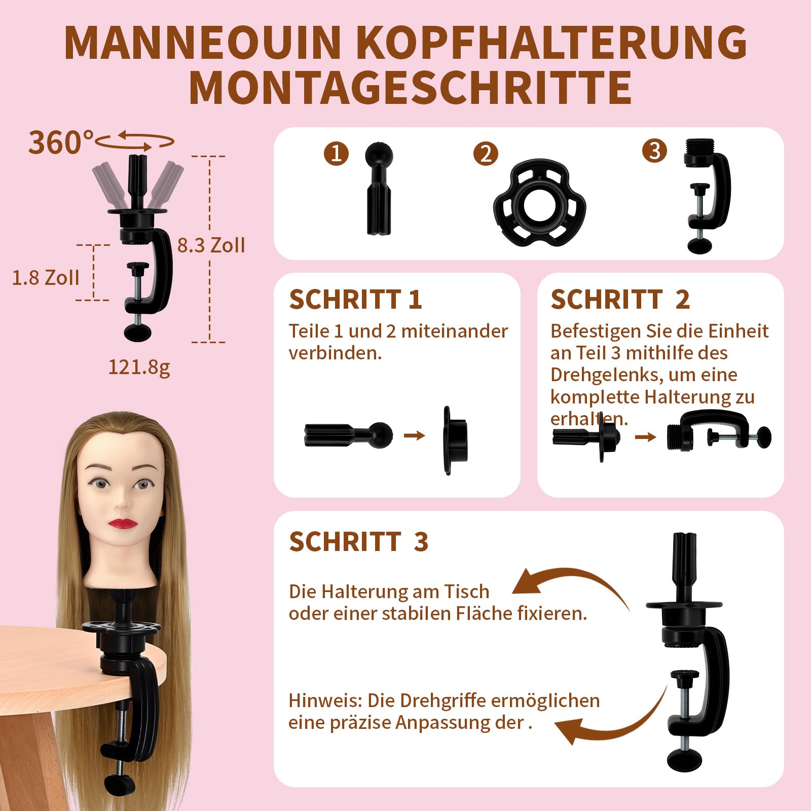 Trainingskopf 28 Zoll Hochtemperaturfaser Haar für Friseure DIY Frisuren Set Gold