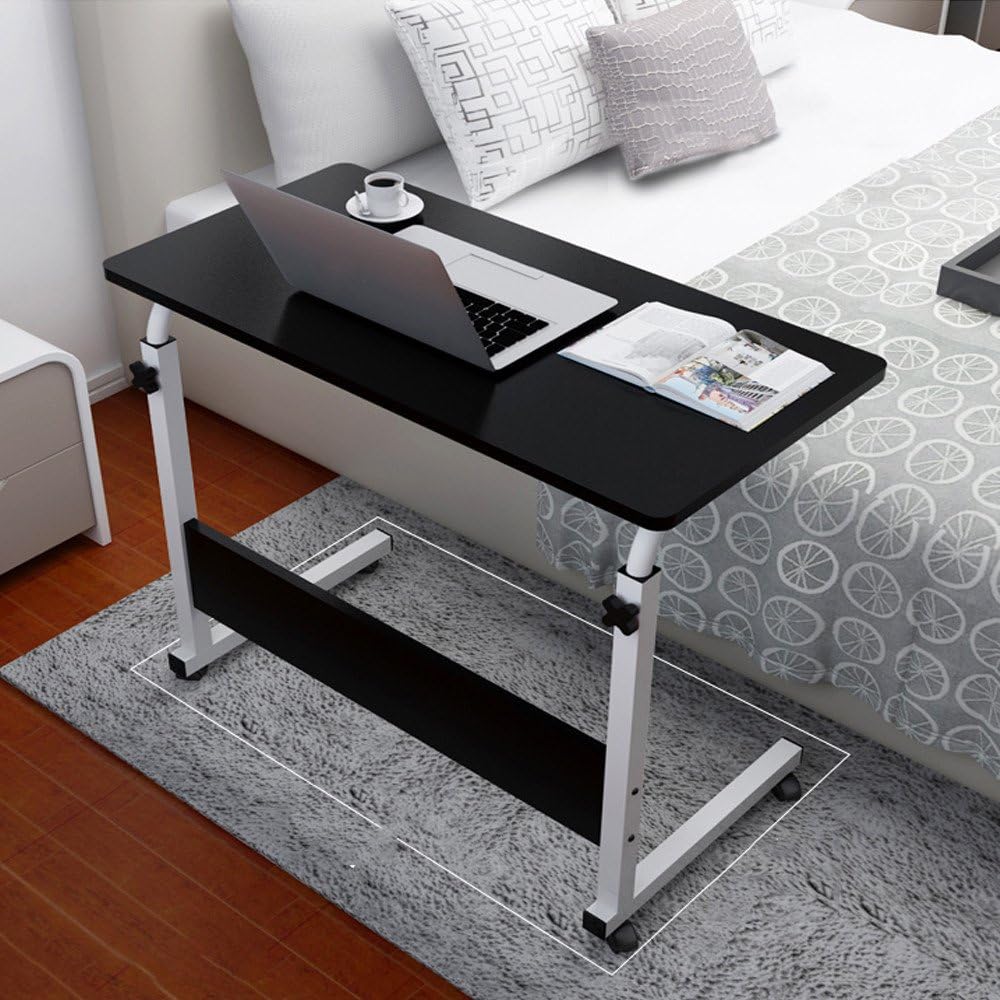 Overbed Table Laptop Cart, Portable Household Adjustable Height and Folded Folding Computer Desk with Flat Rolling Wheels for Couch Floor Kids - 80cm × 50cm Black (Black)