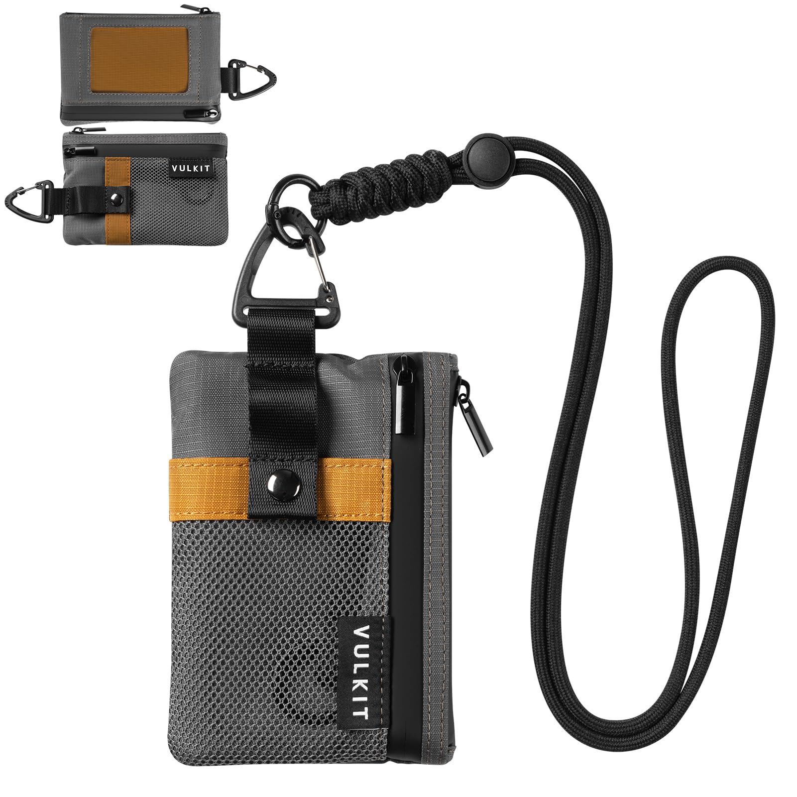 Minimalist Wallet for Women and Men RFID Blocking, Zipper Coin Pouch with ID Window and Keychain, Water Resistant Travel Lanyard Wallet, Grey, Minimalist-image-19