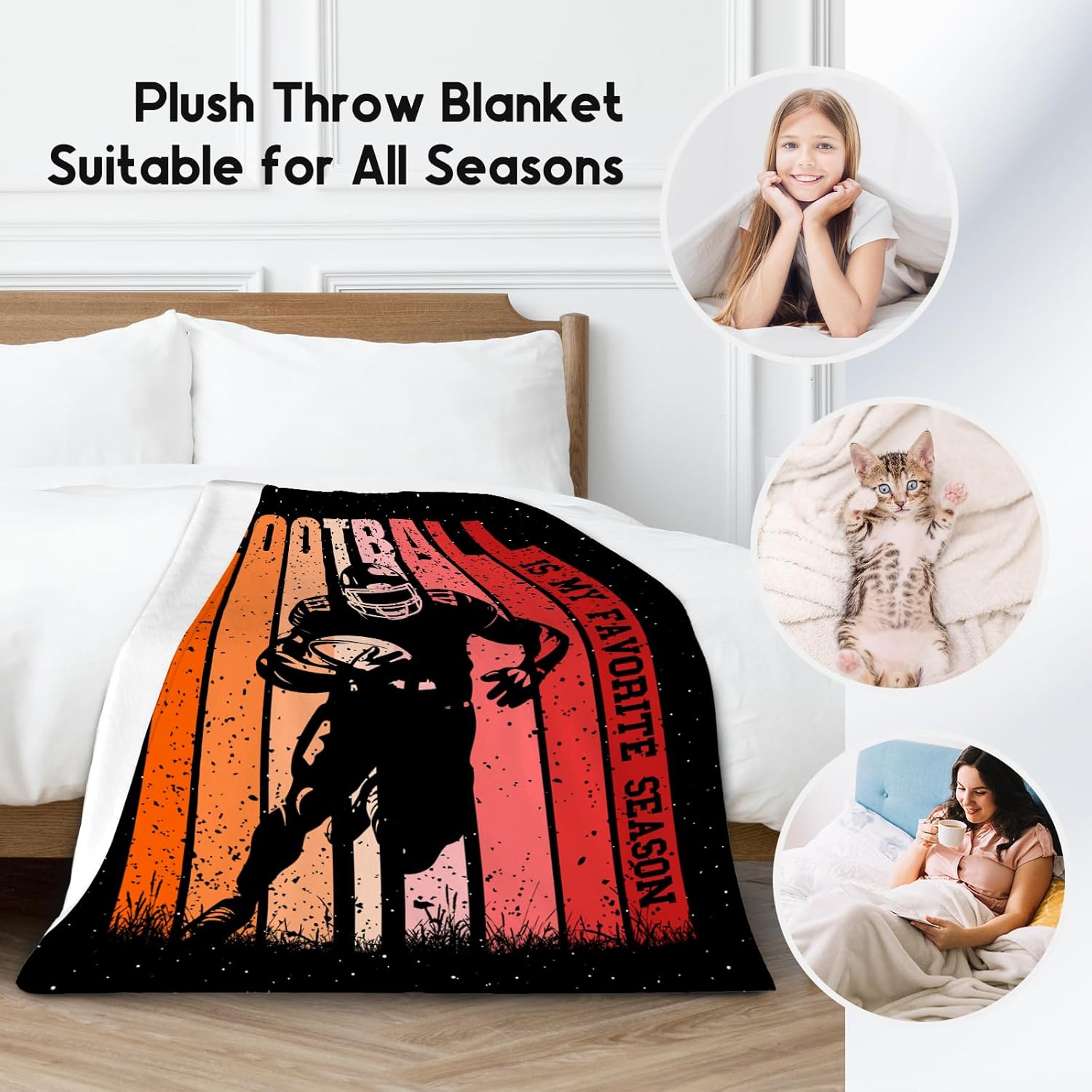 Football Throw Blanket, Football Blankets for Adults Team Player, Gifts for Boys Aged 8-12 Sport Lovers, 60"x80" Soft Cozy Kids Throws for Teen Men