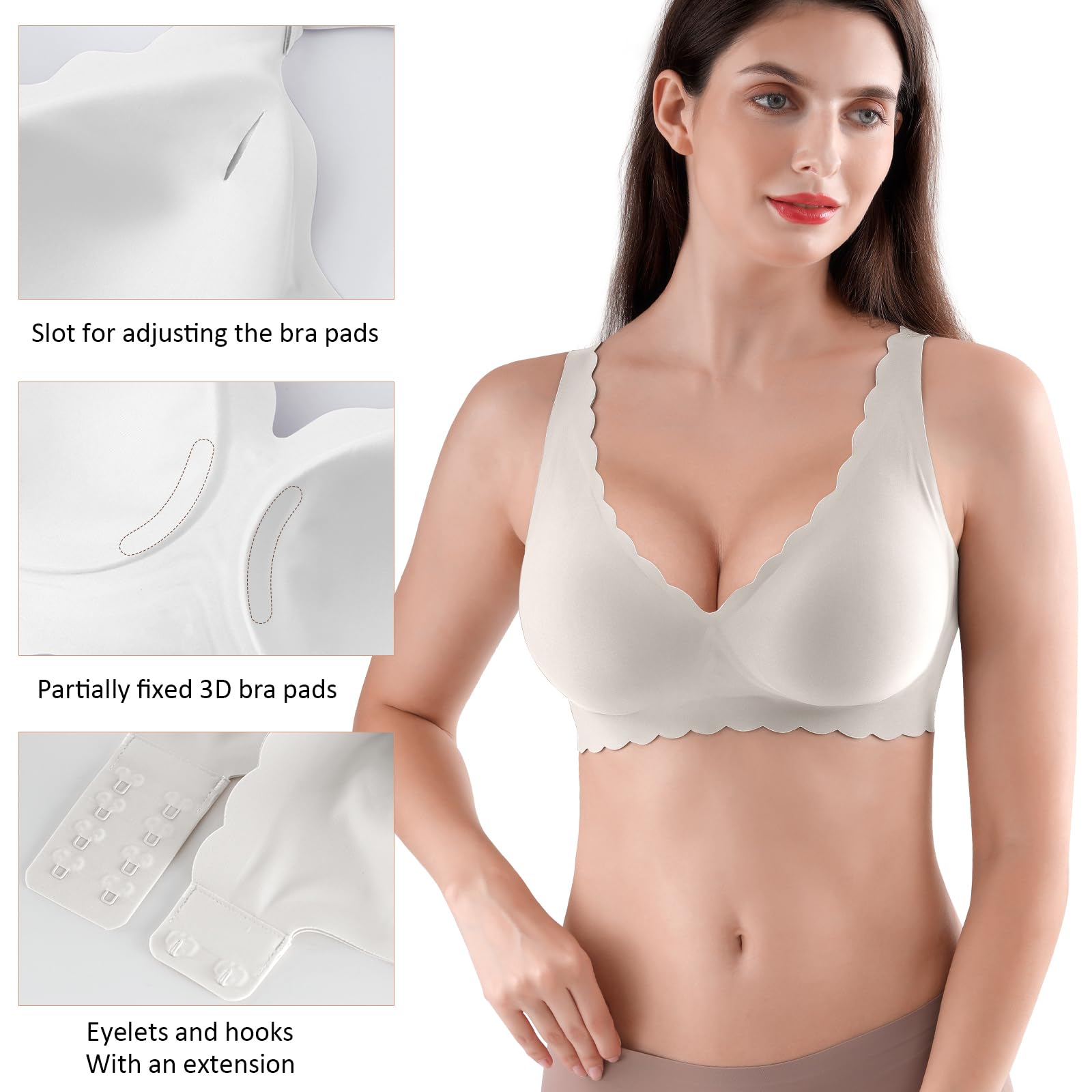 Reggiseni da donna senza cuciture senza ferretto morbidi reggiseni push up reggiseno imbottito senza fili maglietta bralette per dormire supporto confortevole copertura completa, bianco, XL