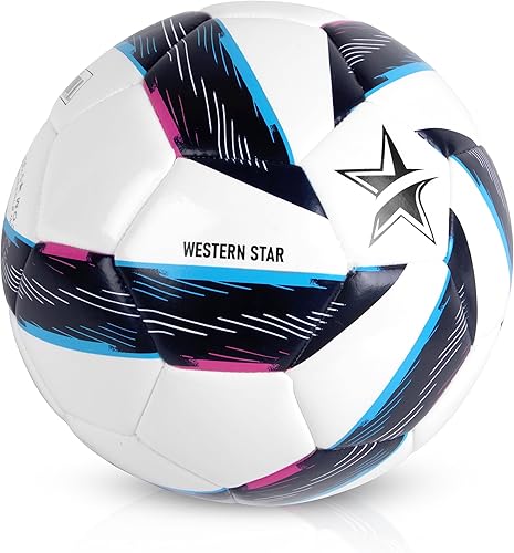 Western Star Soccer Ball Size 4 & Size 5 - Official Match Weight - 5 Colors - Youth & Adult Soccer Players - Thermo Bonded Hybrid Balls - Reinforced