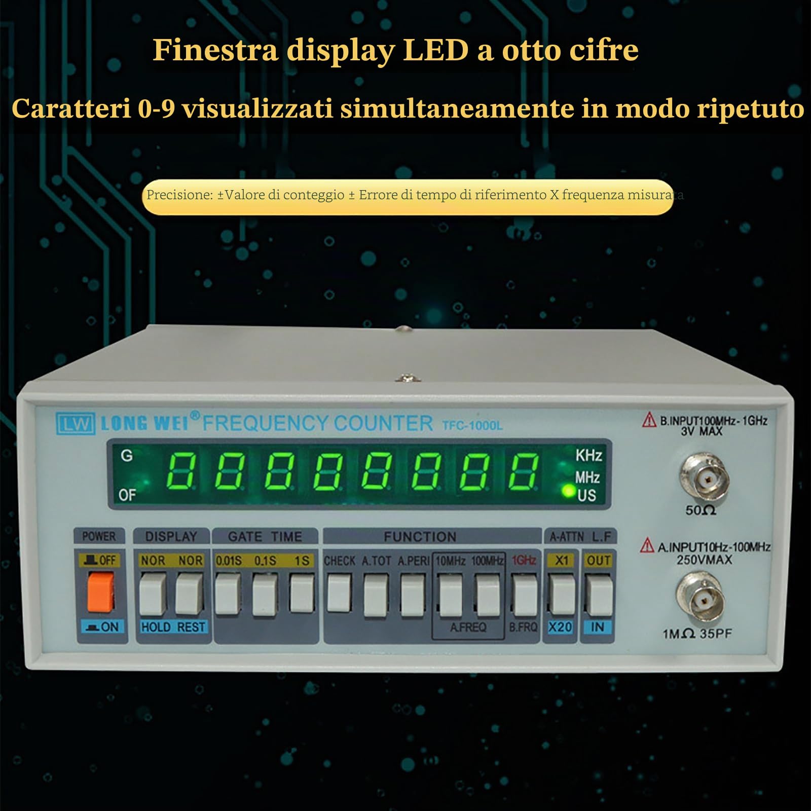 Frequenzimetro Digitale Multifunzionale, Contatore di Frequenza Ad Alta Precisione con Piedini Antiscivolo, Display a LED a 8 Cifre, Circuito a Basso Consumo, per La Manutenzione di Laboratori