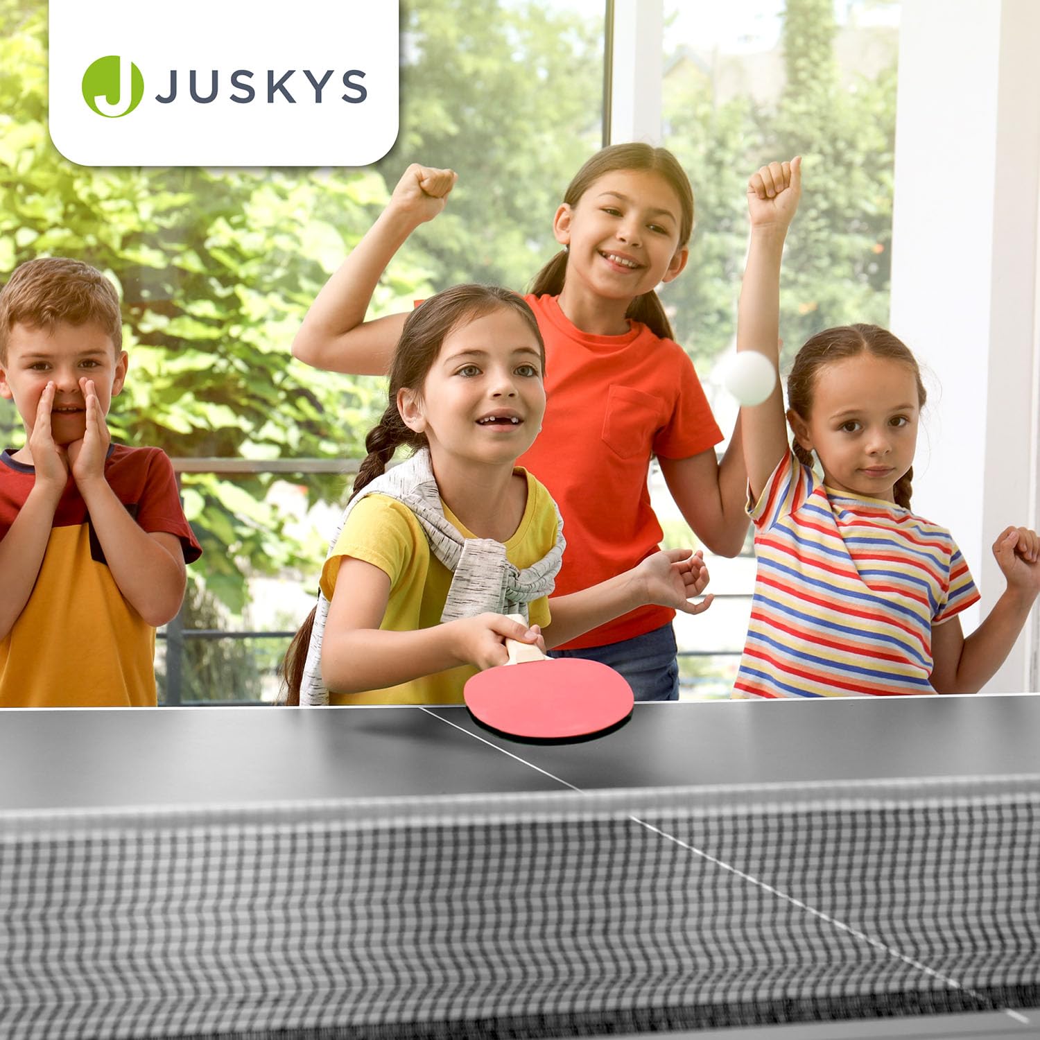 Juskys Tischtennisplatte Mini – Klappbarer Tischtennistisch klein mit Zubehör, Indoor & Outdoor Tischtennis Set Flexi für Zuhause & unterwegs – Schwarz