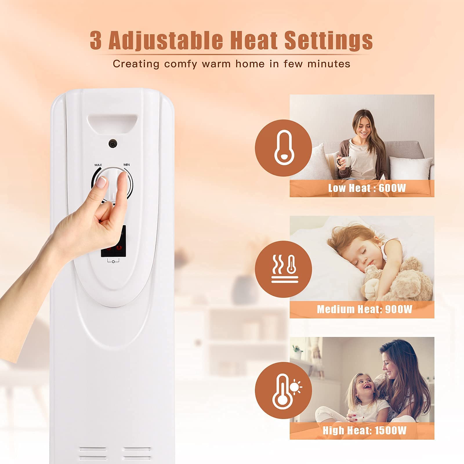 Amazon.co.jp : オイルヒーター、1500Wオイル充填ラジエーター