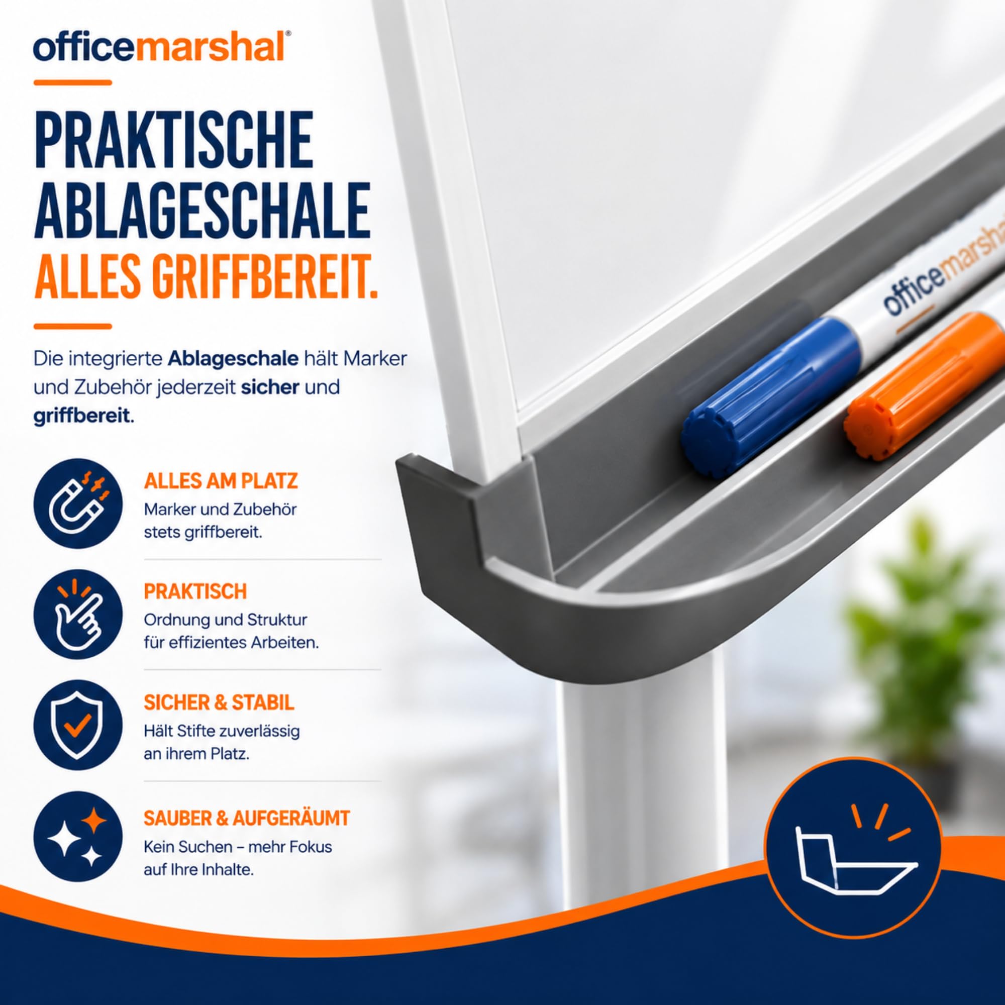 OfficeMarshal Flipchart Whiteboard mobil mit Rollenfuss Ständer 73x105cm | Höhenverstellbar bis 210cm, Beschreibbar, Trocken abwischbar, magnetisch (Piranha)