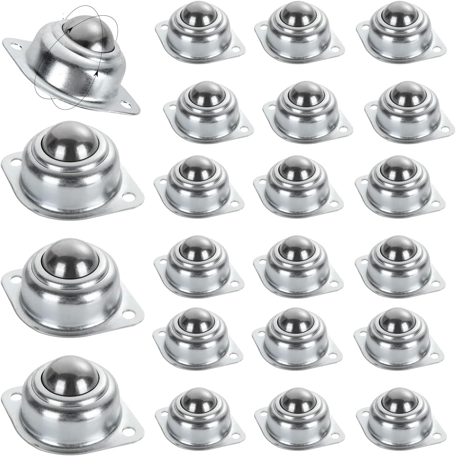 HNBun 32 Pack 1" Ball Transfer Units - Heavy Duty Carbon Steel Flange Mounted Roller Bearings - 360° Universal Casters for Woodworking Outfeed Table, Conveyor Stand & Workbenches (55lbs Capacity)